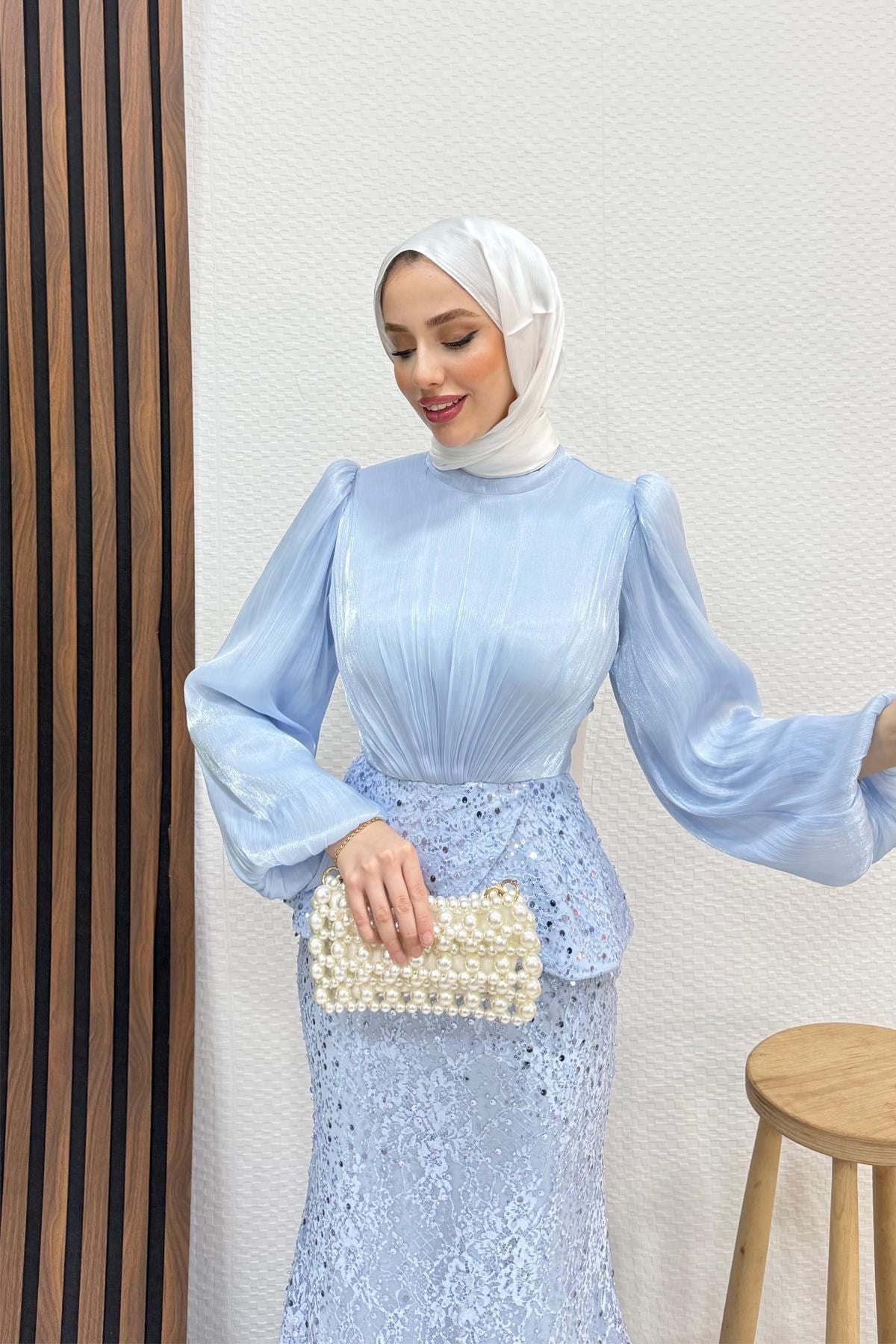 Marcella Dantel İşleme Abiye Bebe Mavi