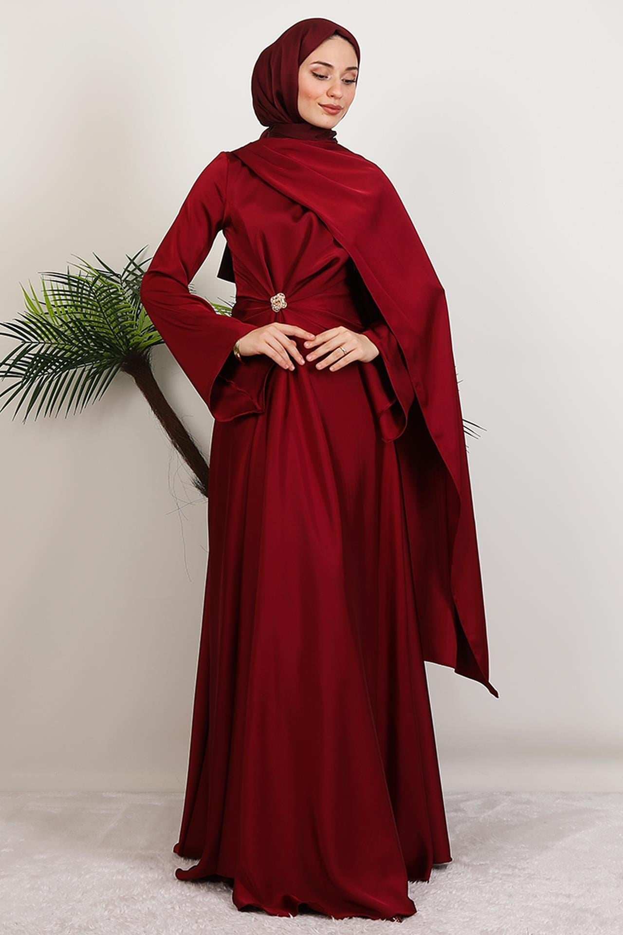 Medusa Saten Abiye Bordo