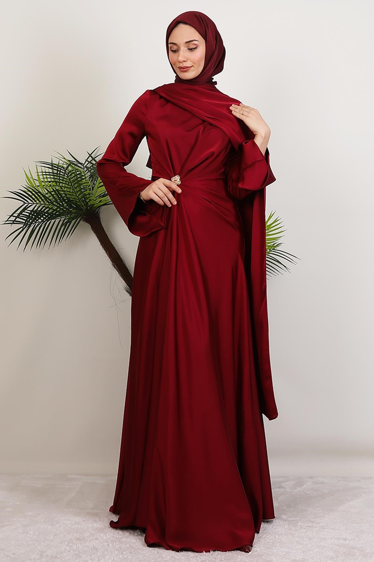 Medusa Saten Abiye Bordo