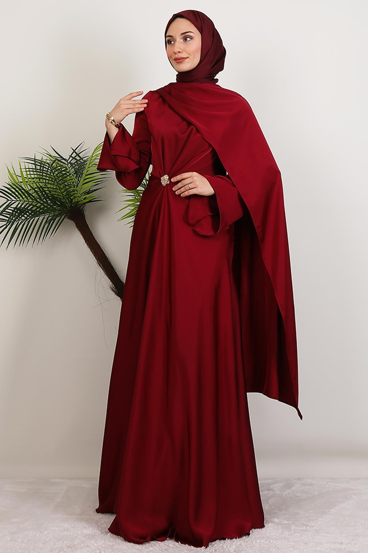 Medusa Saten Abiye Bordo
