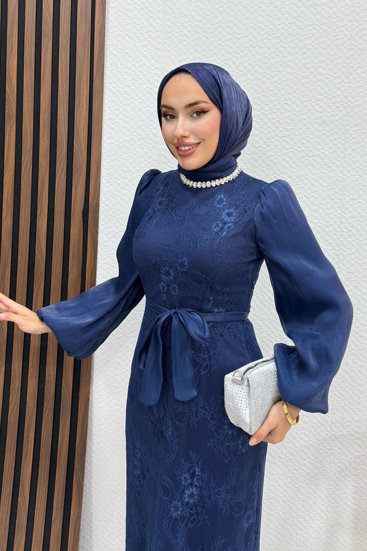Mehsa Dantel Abiye Lacivert