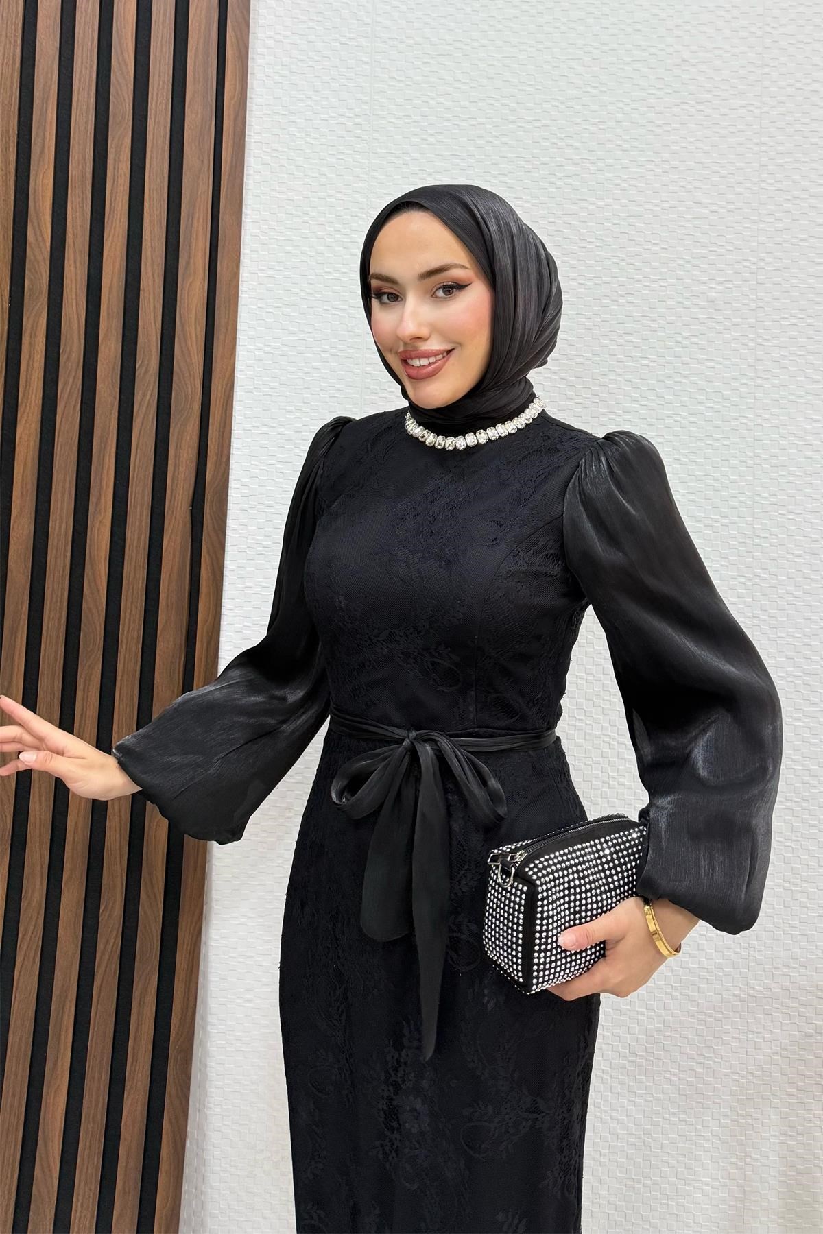 Mehsa Dantel Abiye Siyah