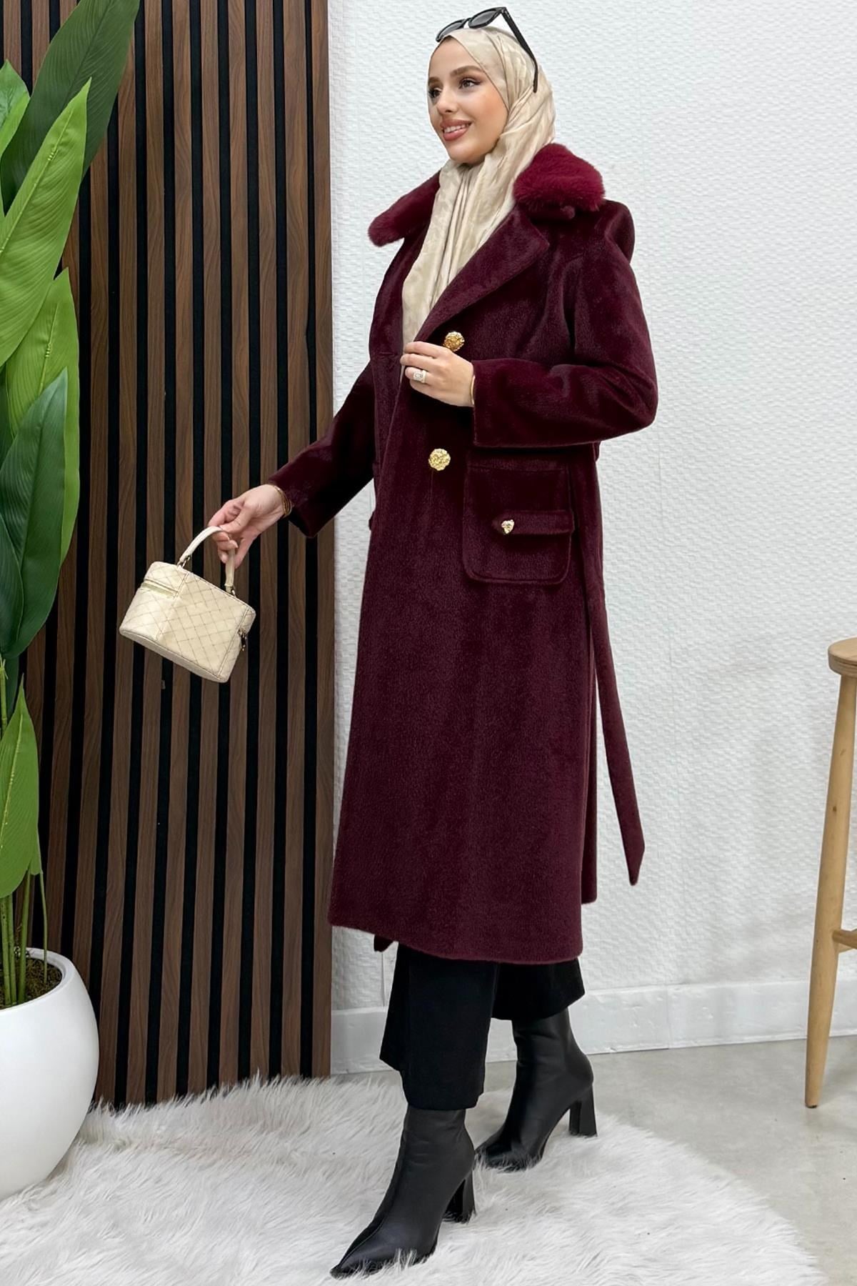 Meleni Kaşe Kaban Bordo