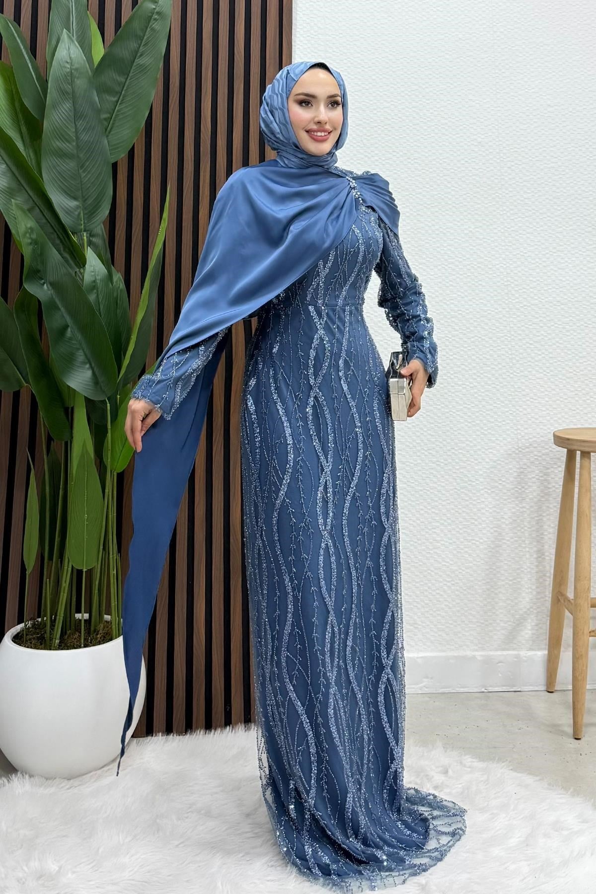 Meral Saten Abiye İndigo