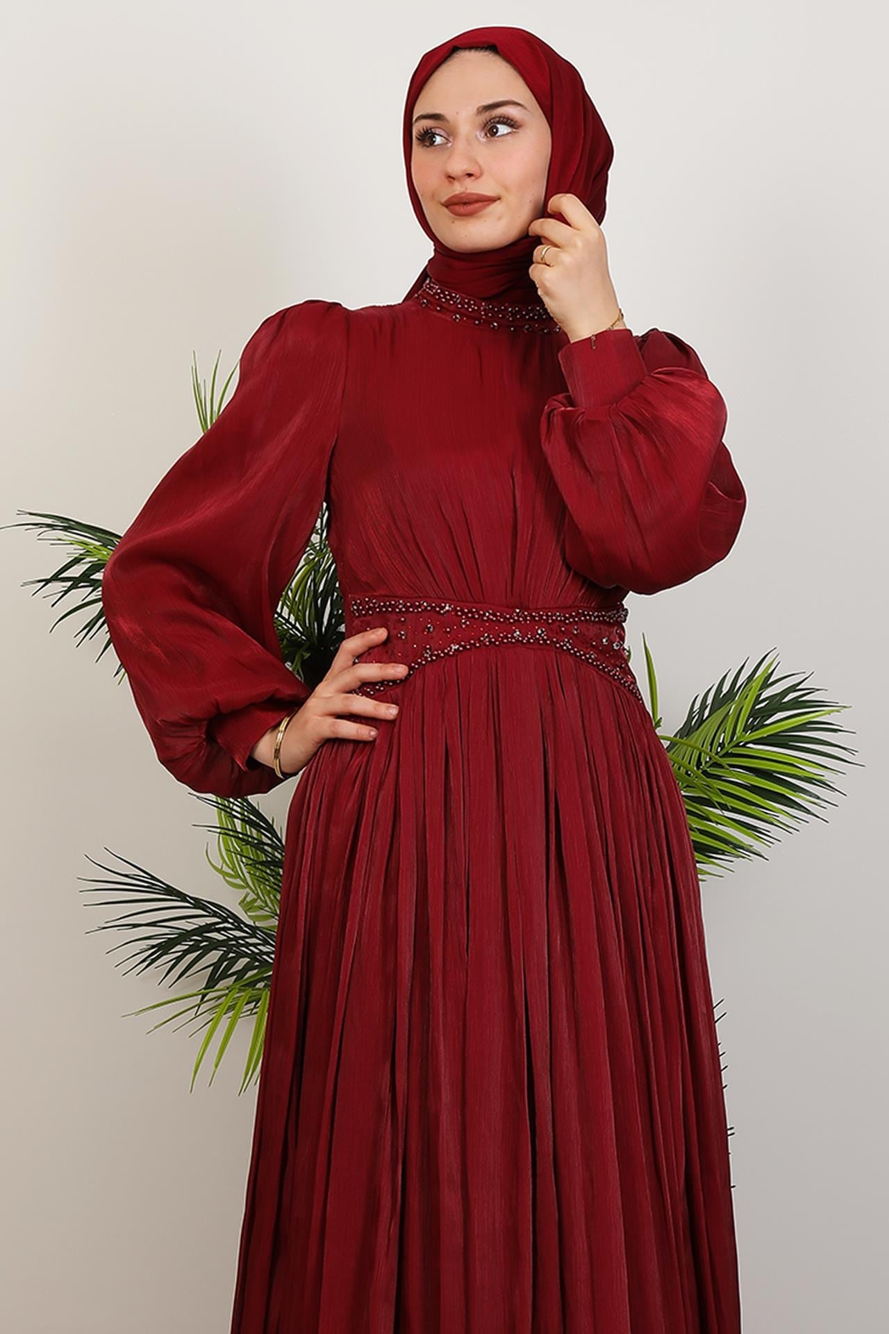 Meryem Boncuk Abiye Bordo