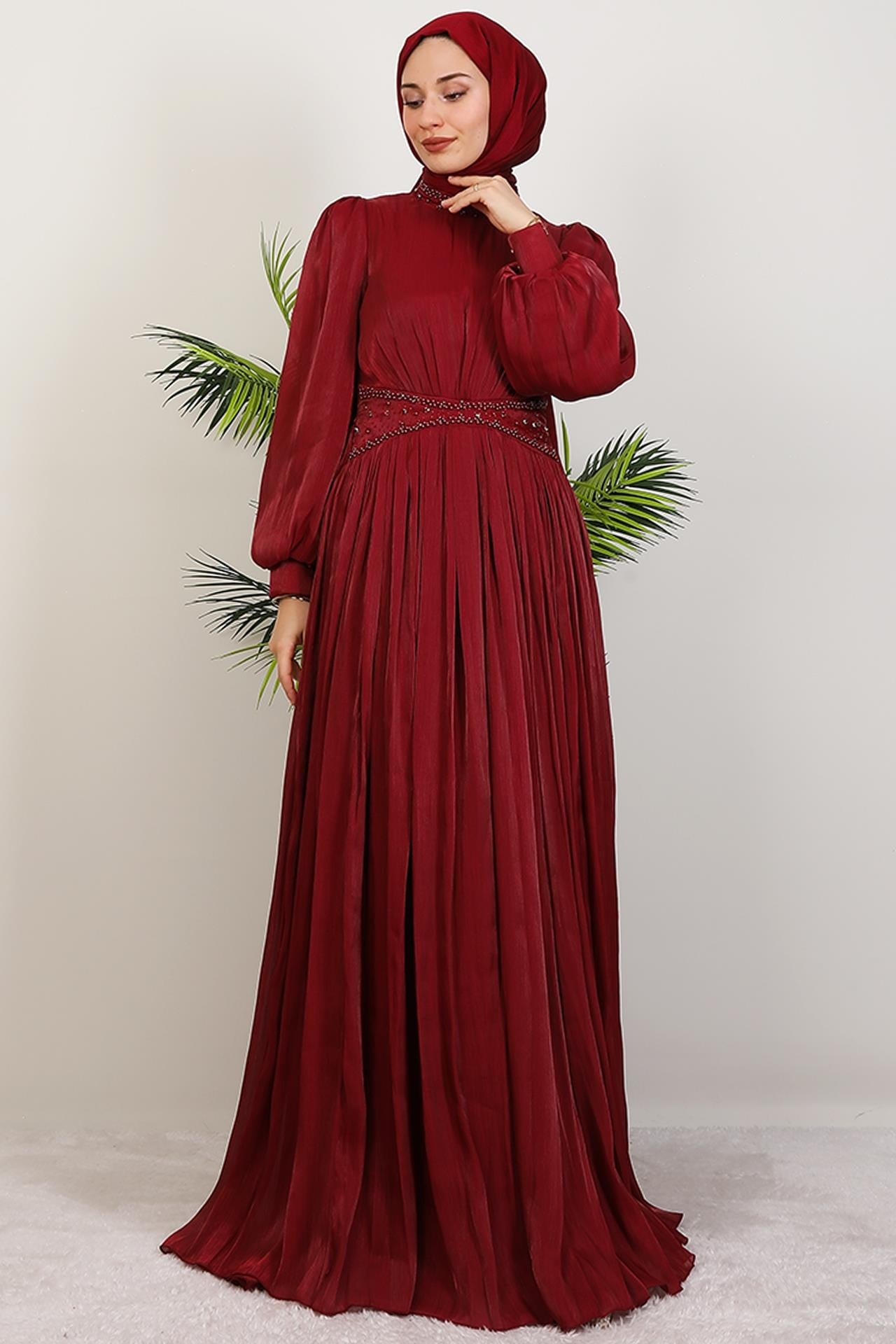 Meryem Boncuk Abiye Bordo