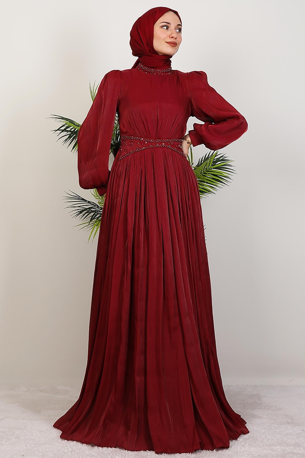 Meryem Boncuk Abiye Bordo
