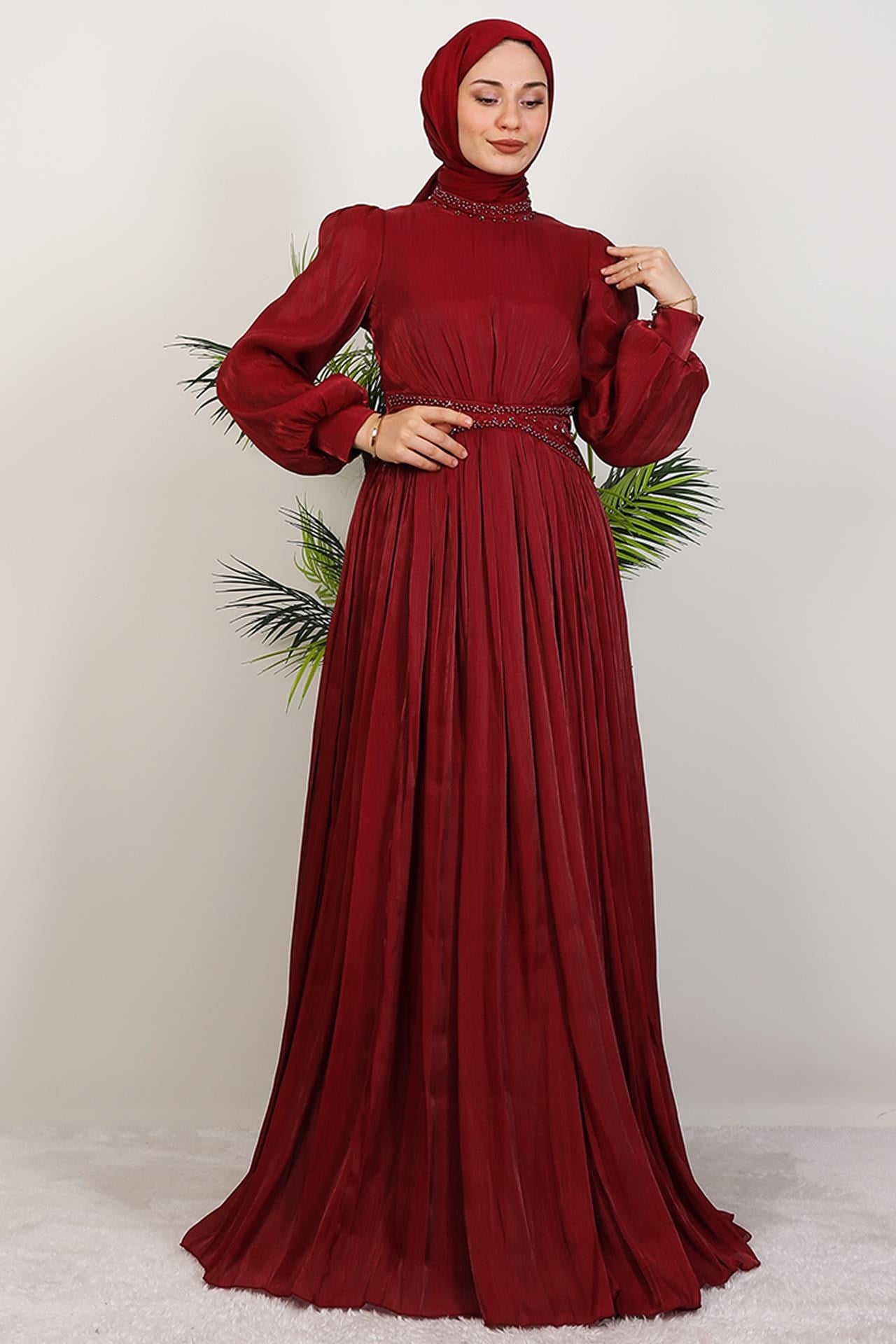 Meryem Boncuk Abiye Bordo