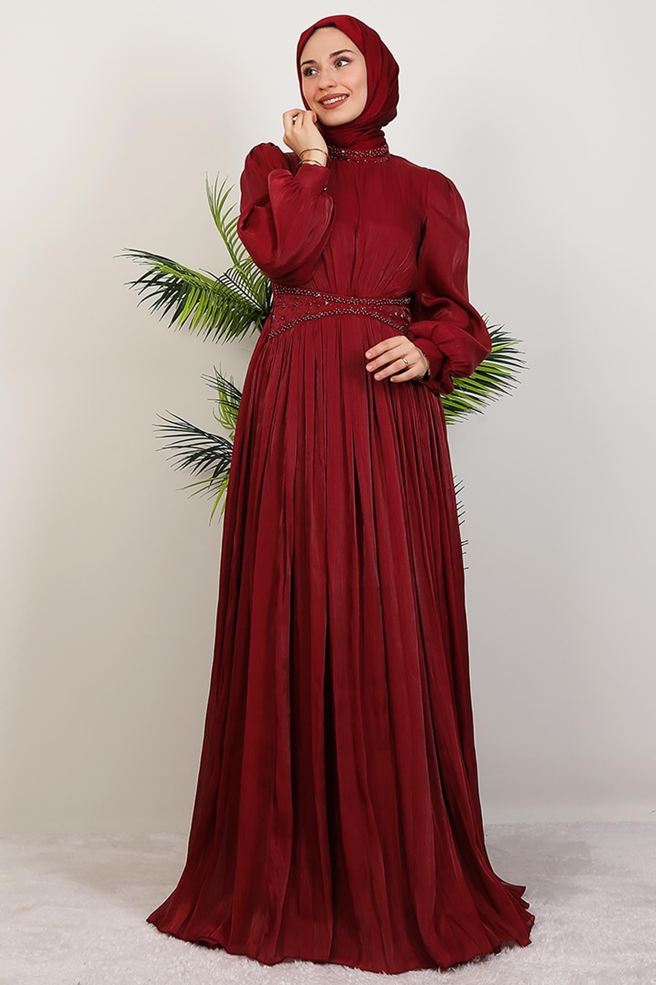 Meryem Boncuk Abiye Bordo
