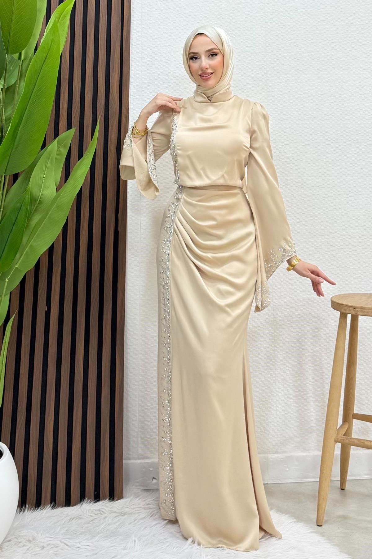 Mihrimah Saten Abiye Krem