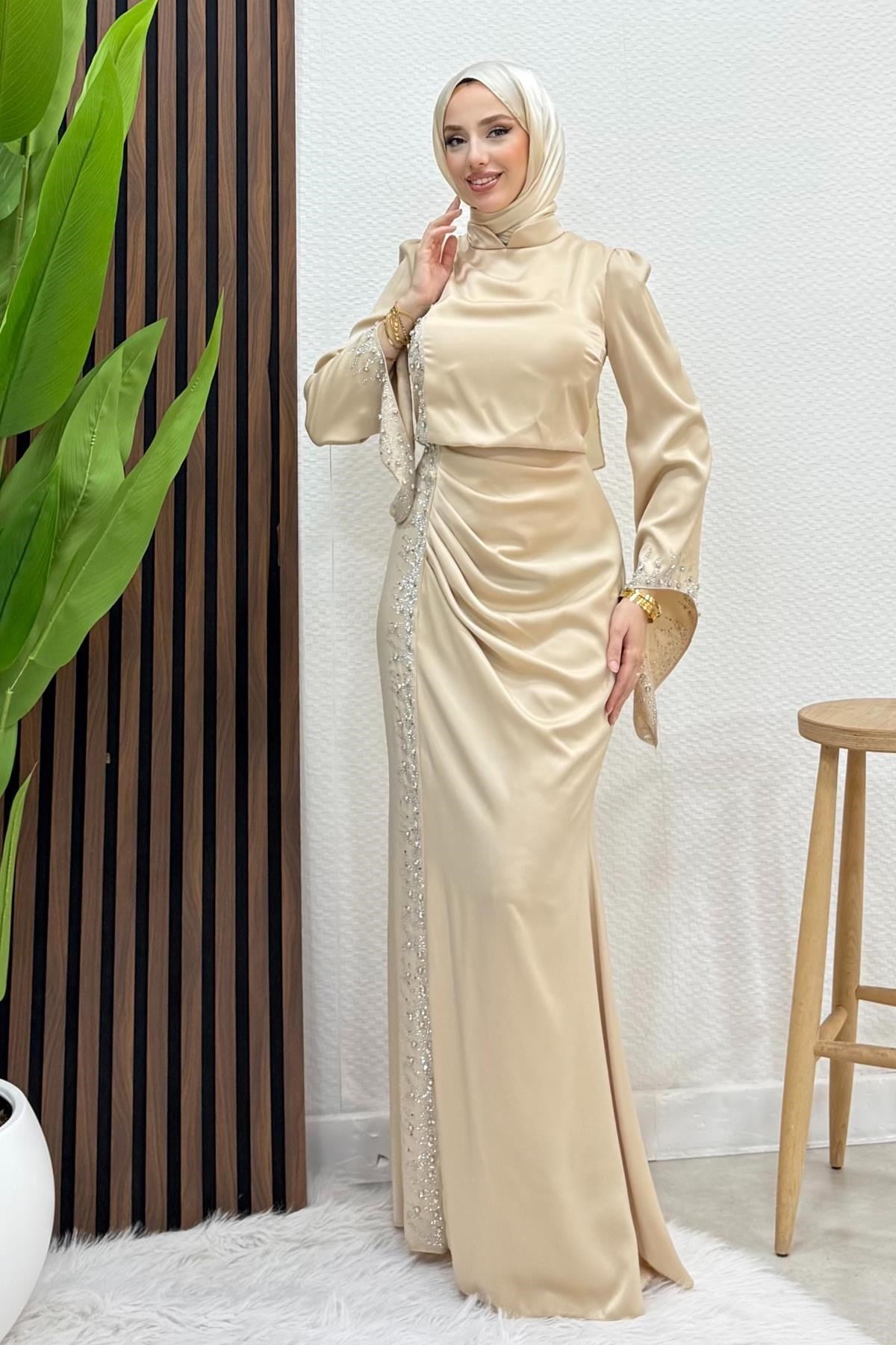 Mihrimah Saten Abiye Krem