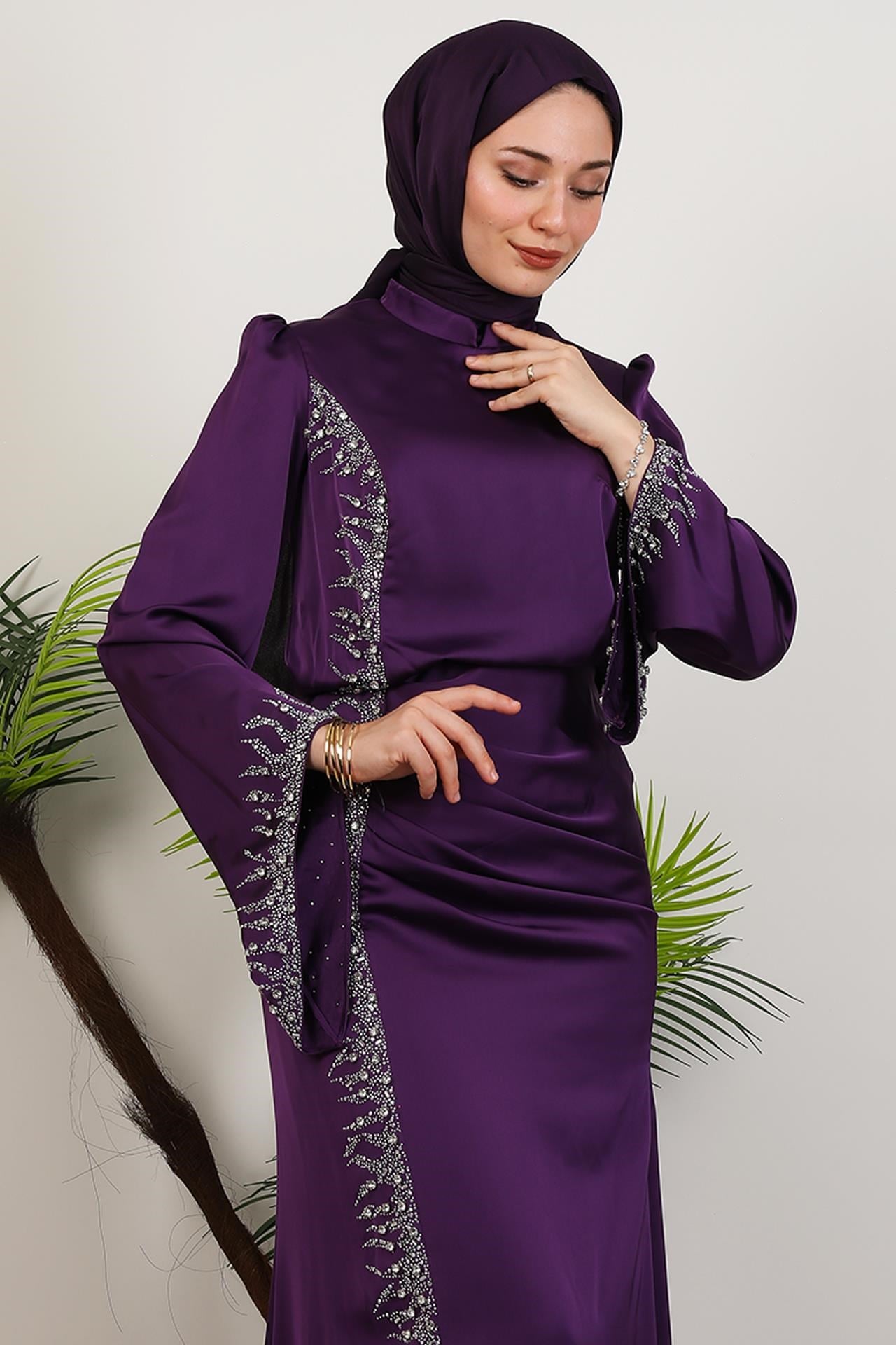 Mihrimah Saten Abiye Mor