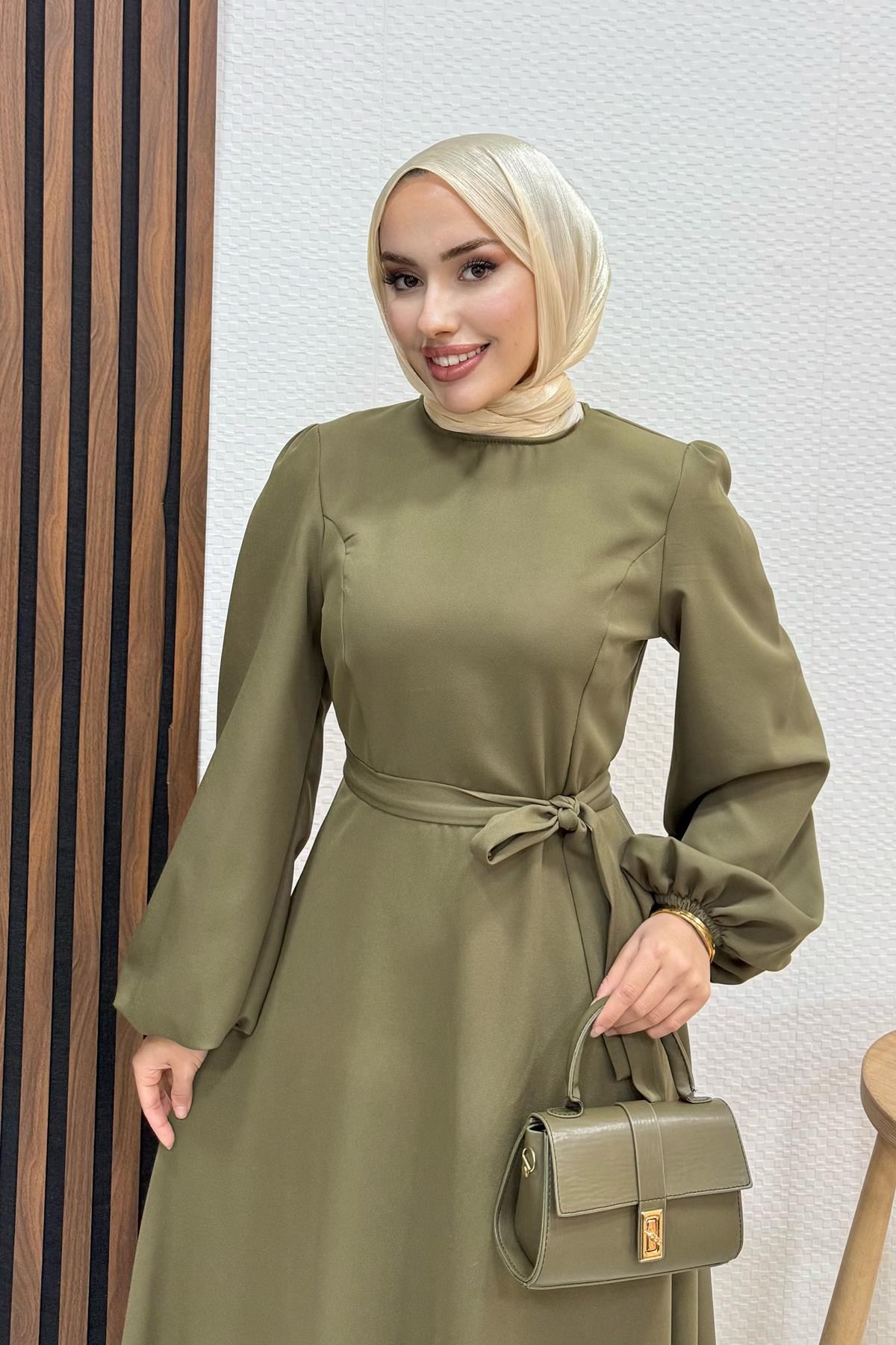 Miya Krep Elbise Haki