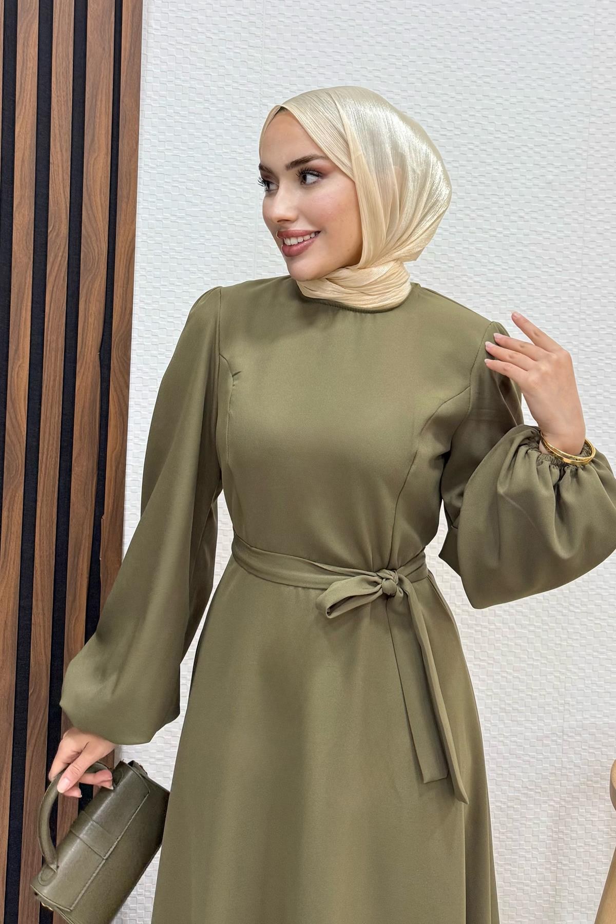 Miya Krep Elbise Haki