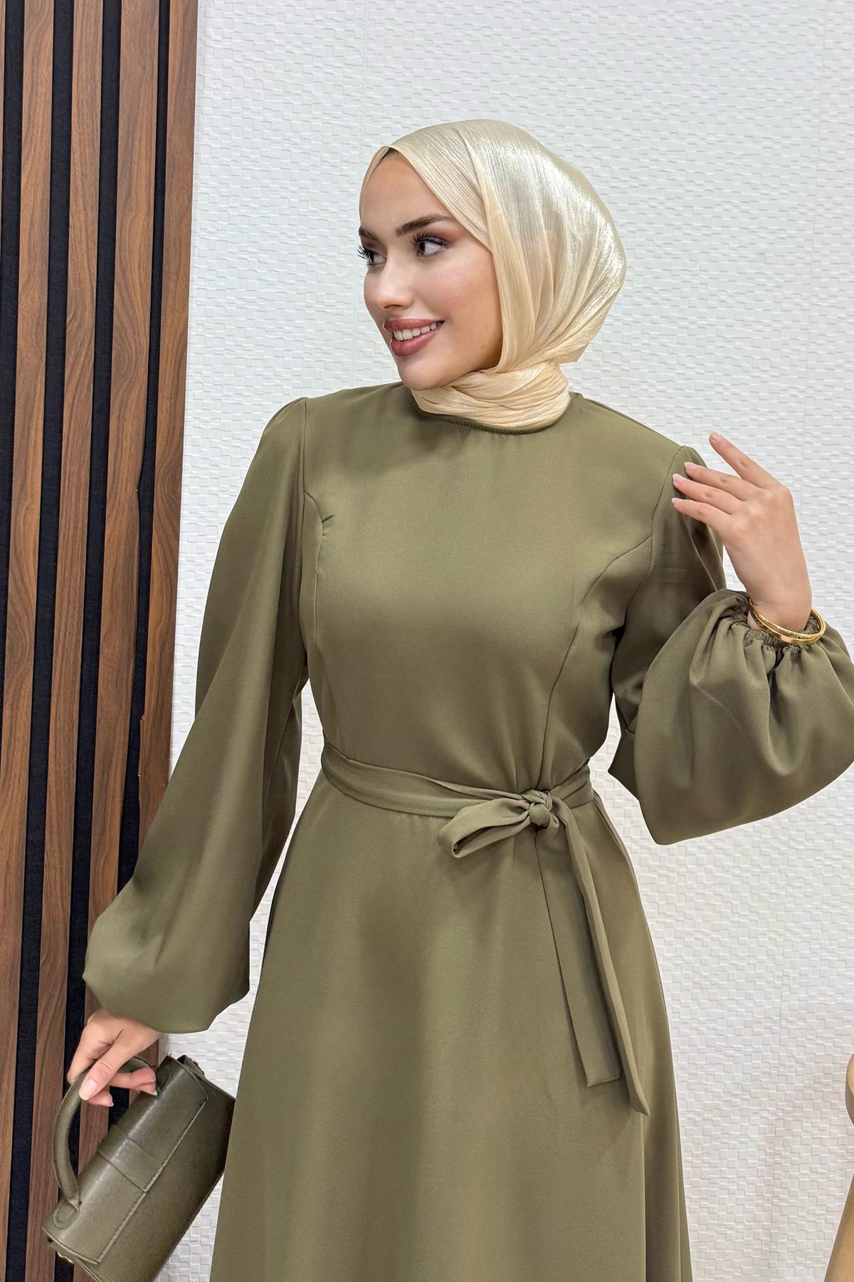 Miya Krep Elbise Haki
