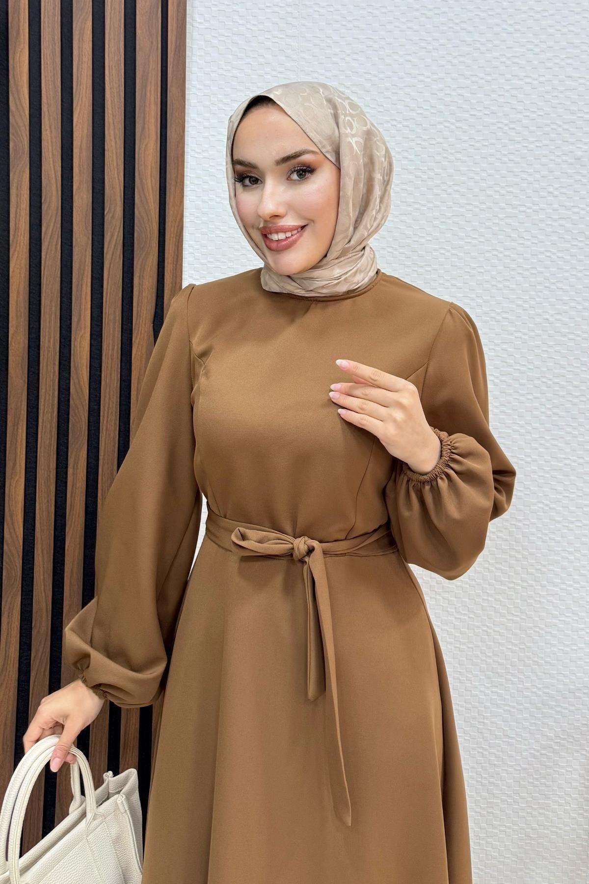 Miya Krep Elbise Kahve