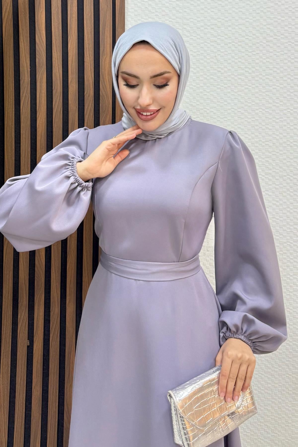 Miya Krep Elbise Koyu Gri