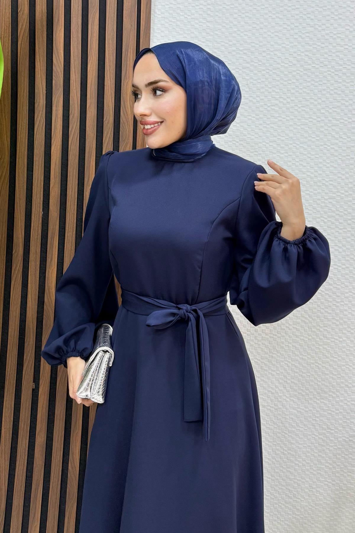 Miya Krep Elbise Lacivert