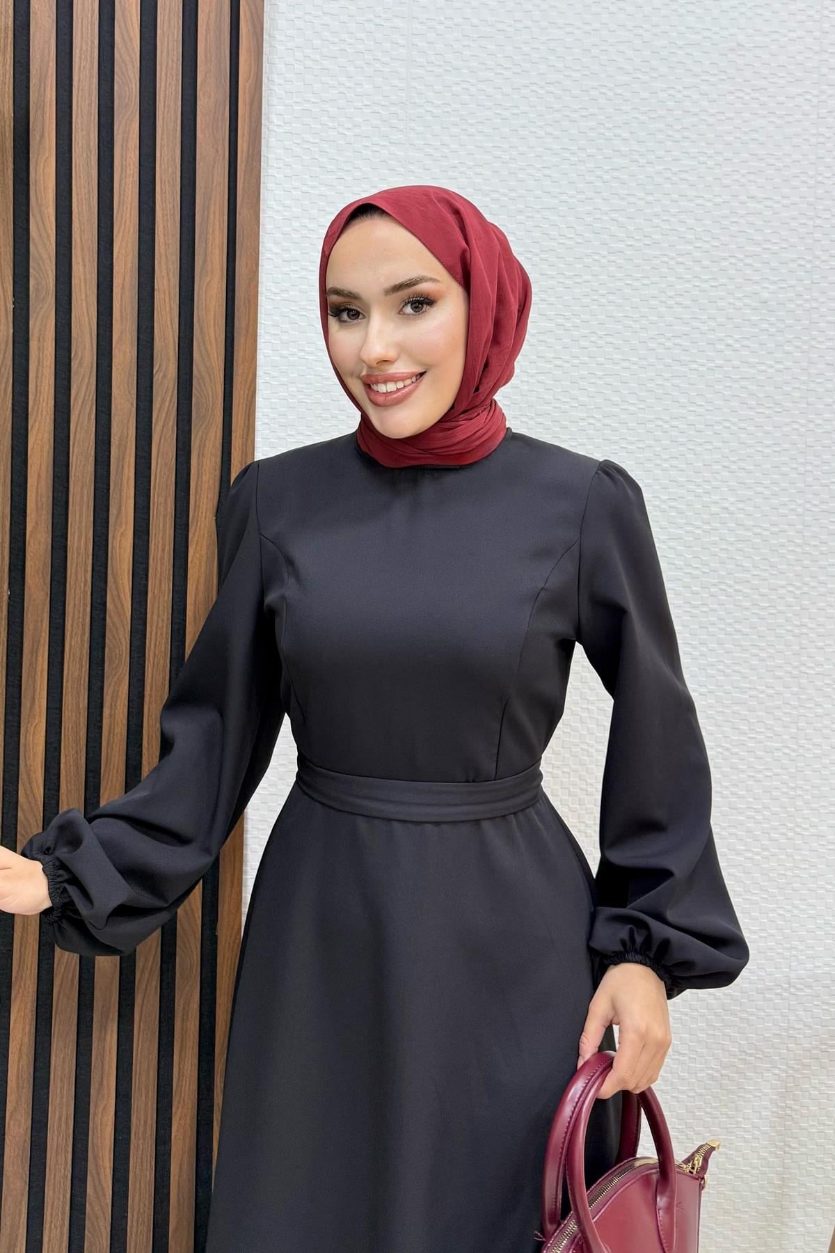 Miya Krep Elbise Siyah