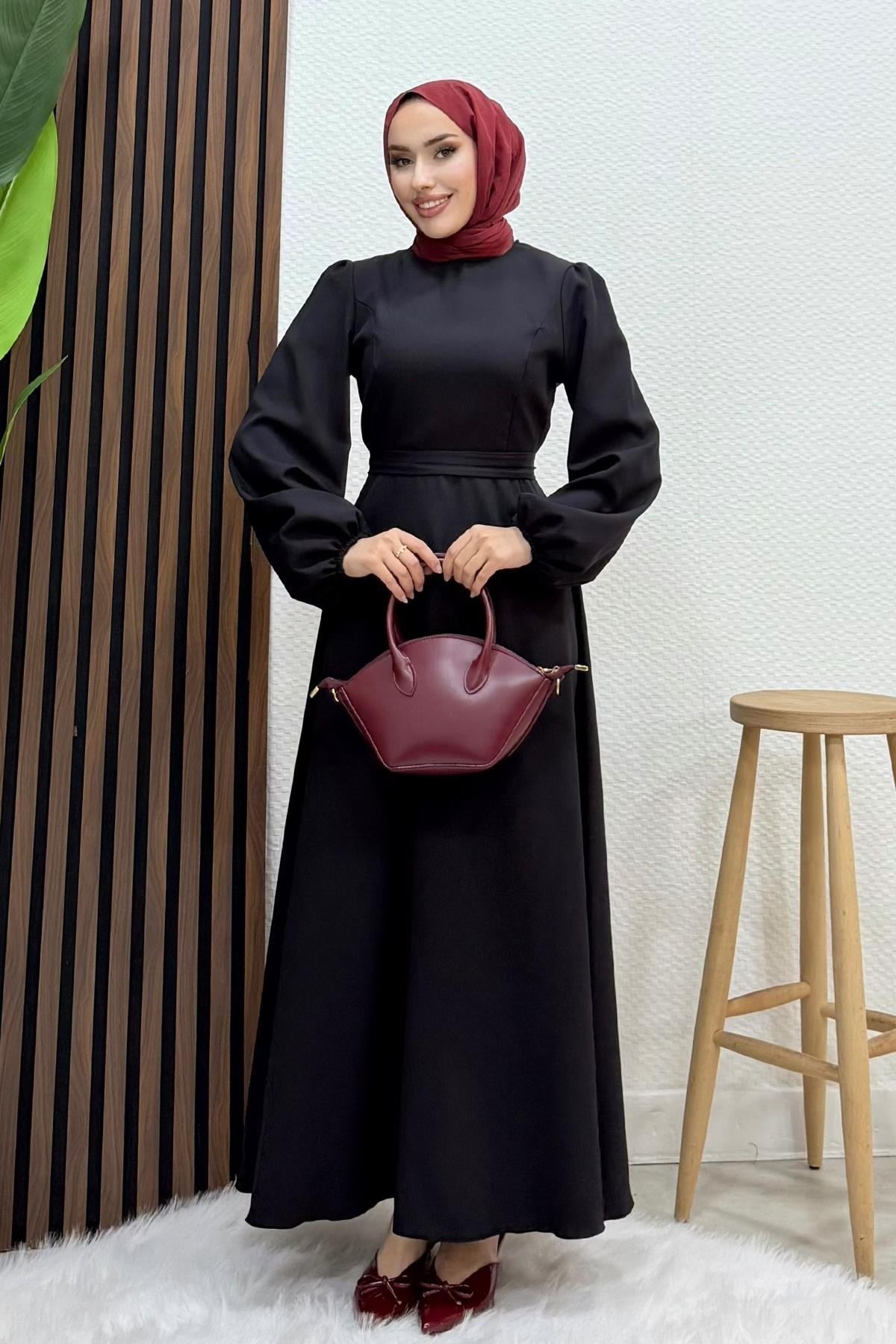 Miya Krep Elbise Siyah