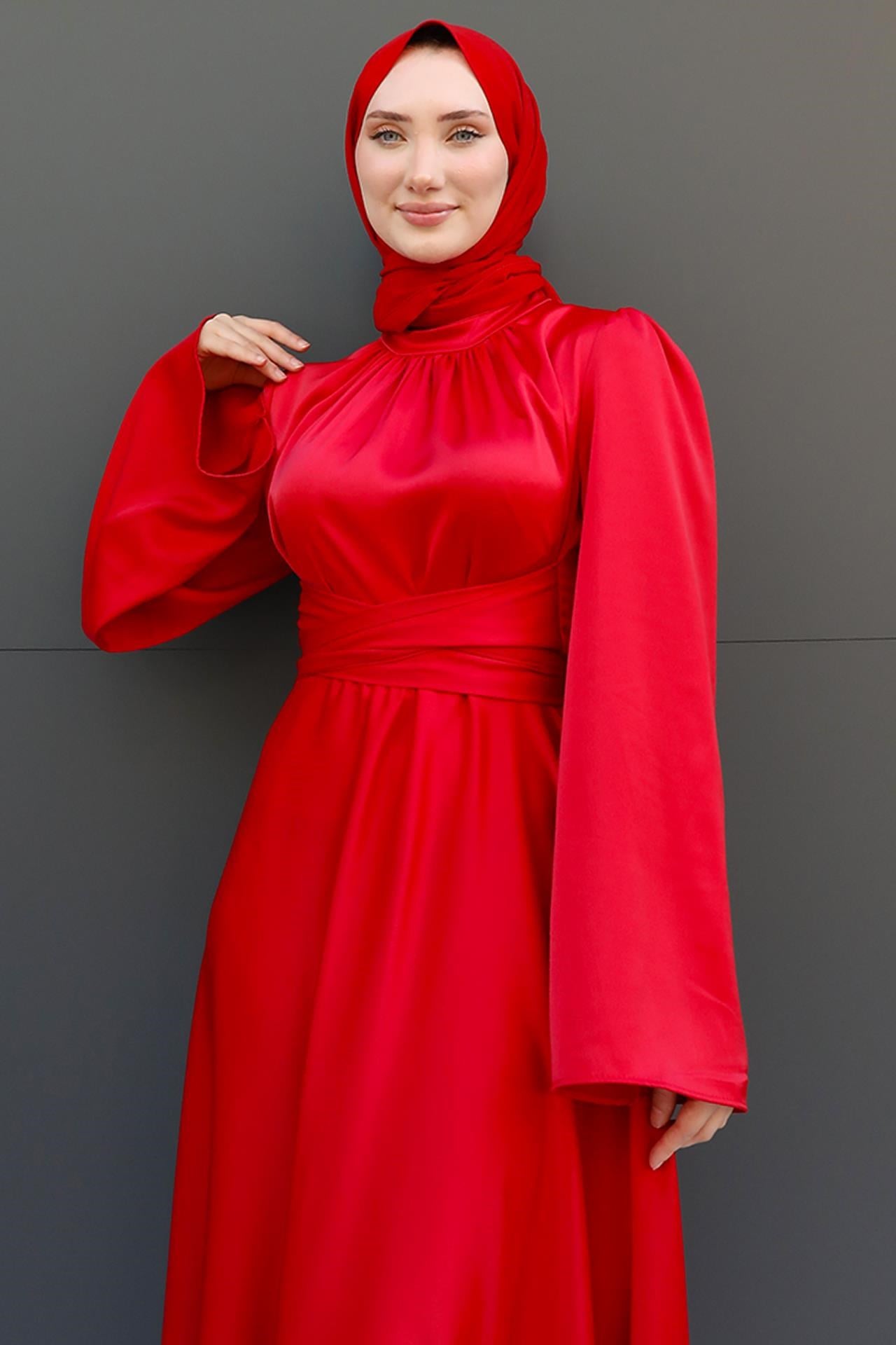 Nazlı Tesettür Elbise Kırmızı