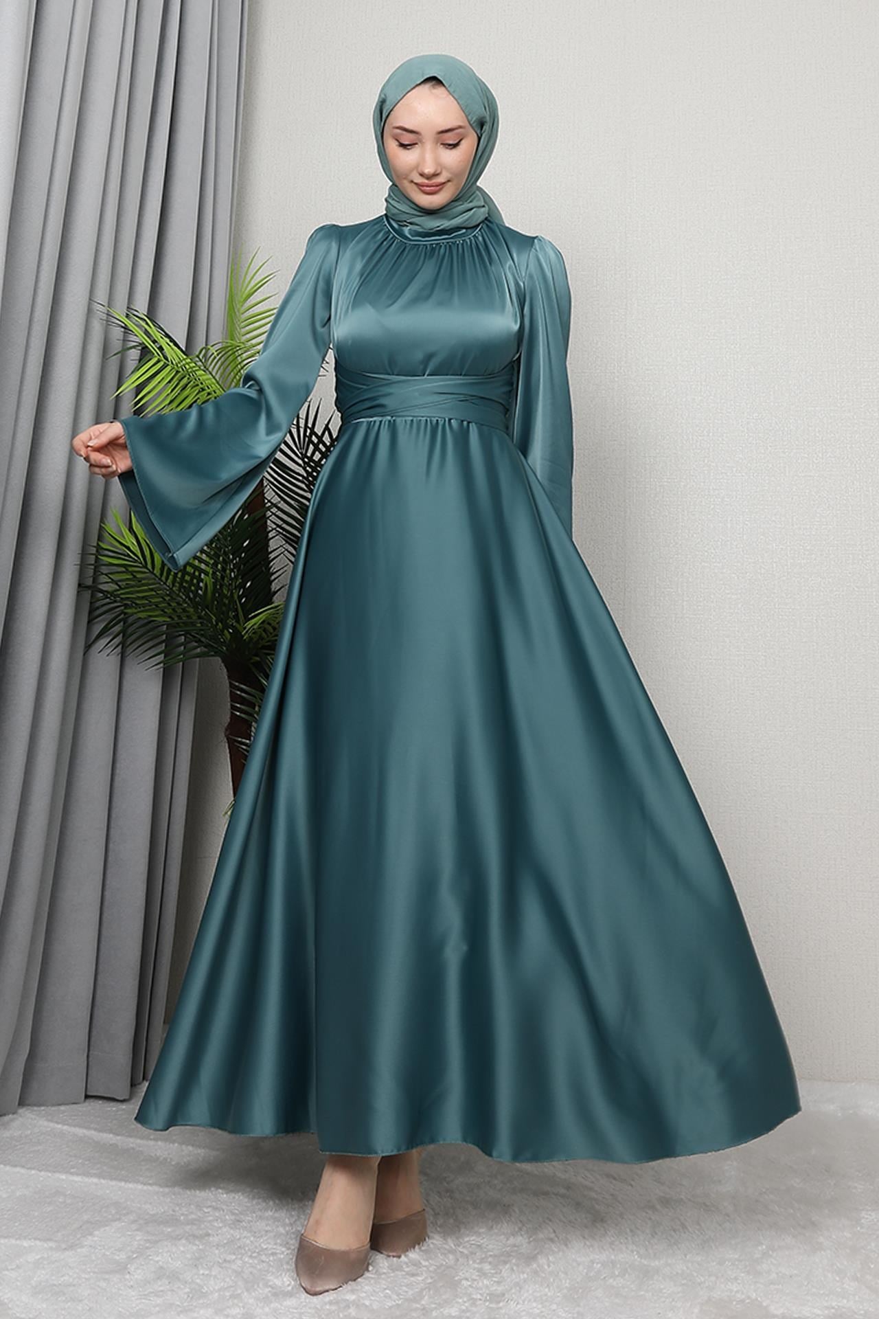 Nazlı Tesettür Elbise Koyu Mint