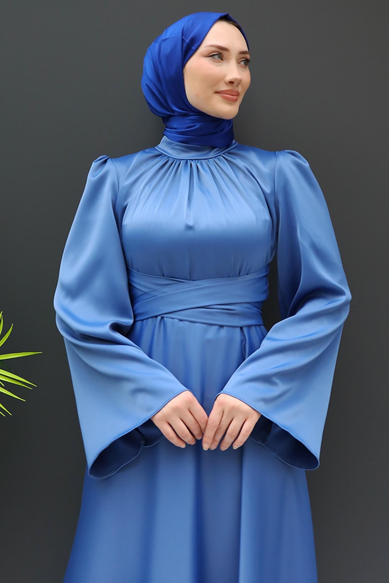 Nazlı Tesettür Elbise Mavi