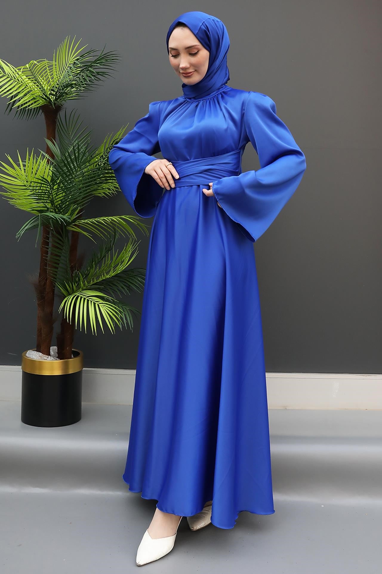 Nazlı Tesettür Elbise Saks