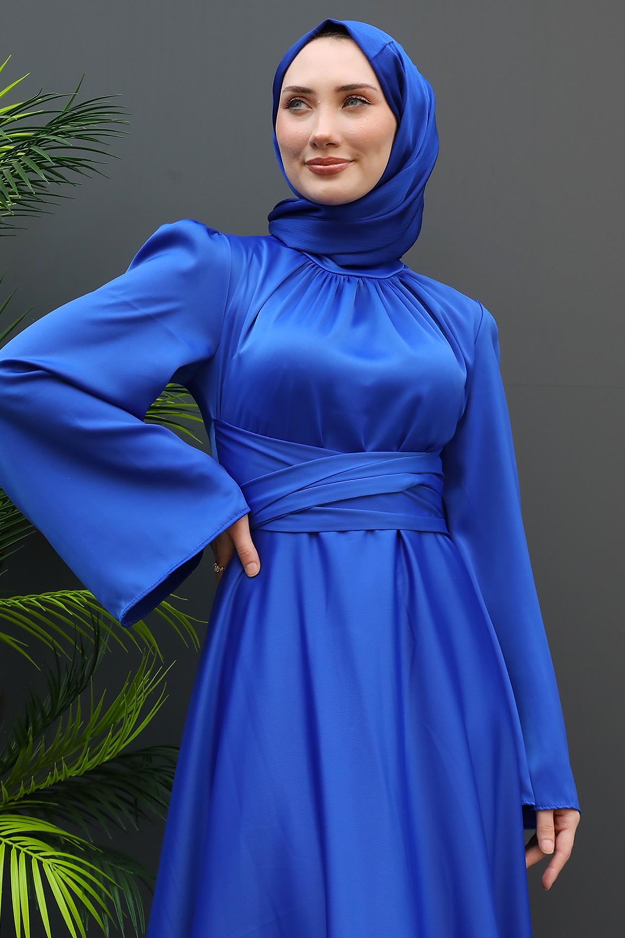 Nazlı Tesettür Elbise Saks