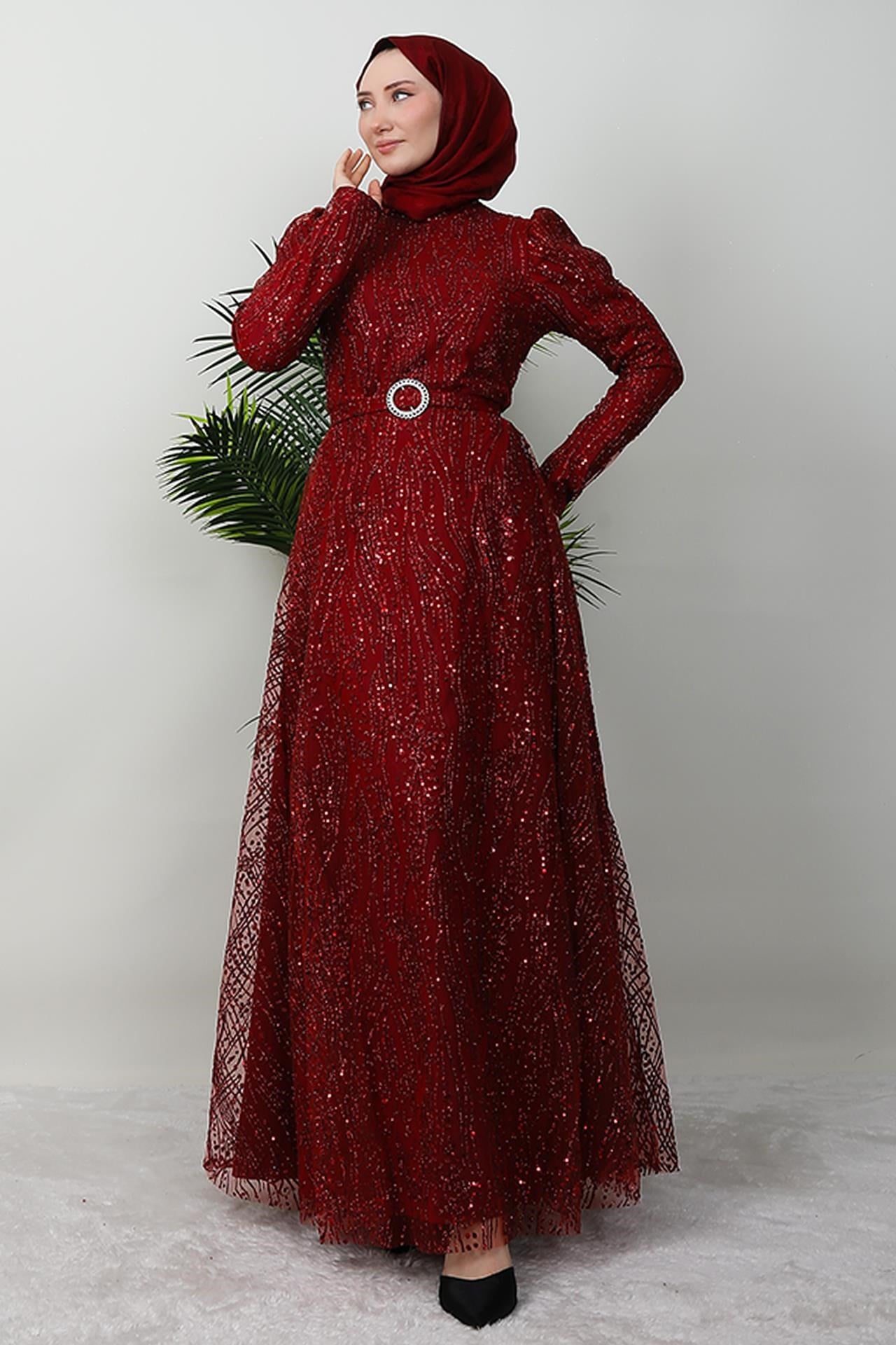 Nilda Simli Abiye Bordo