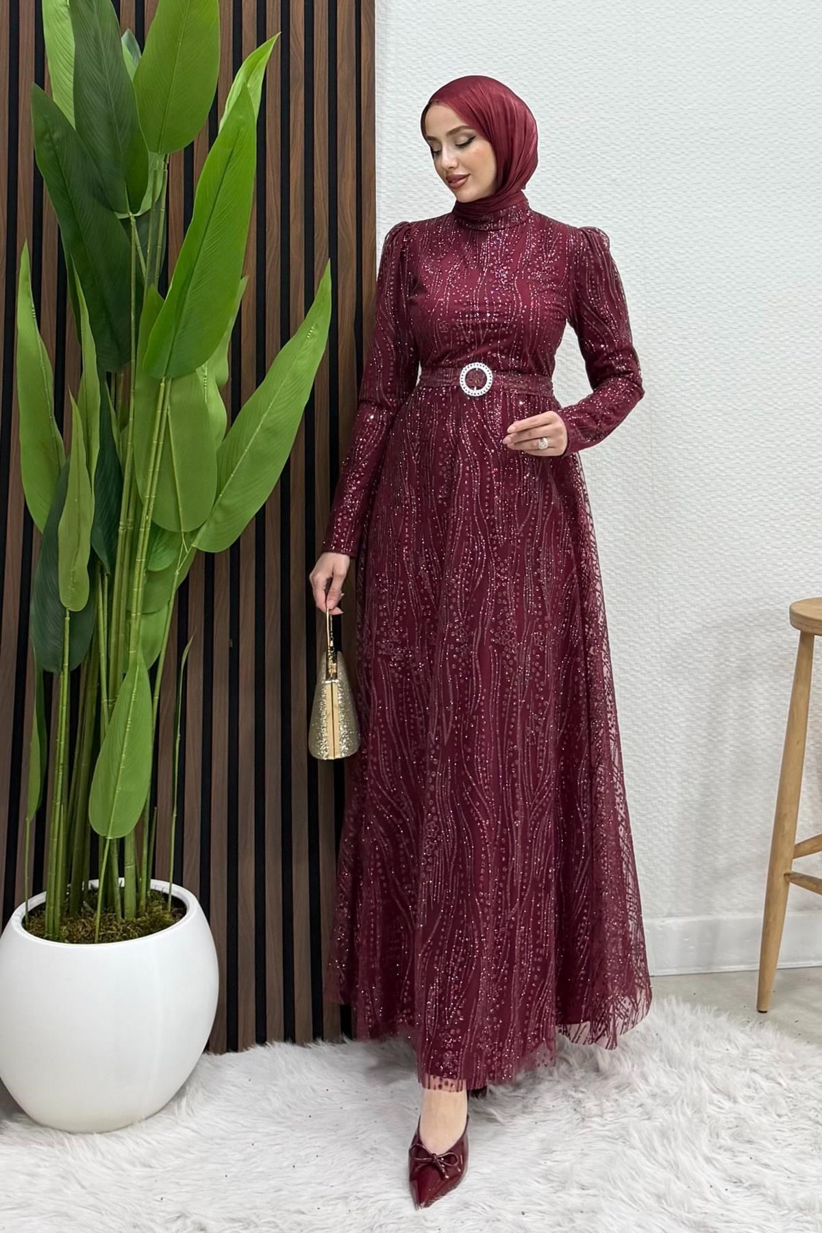 Nilda Simli Abiye Bordo