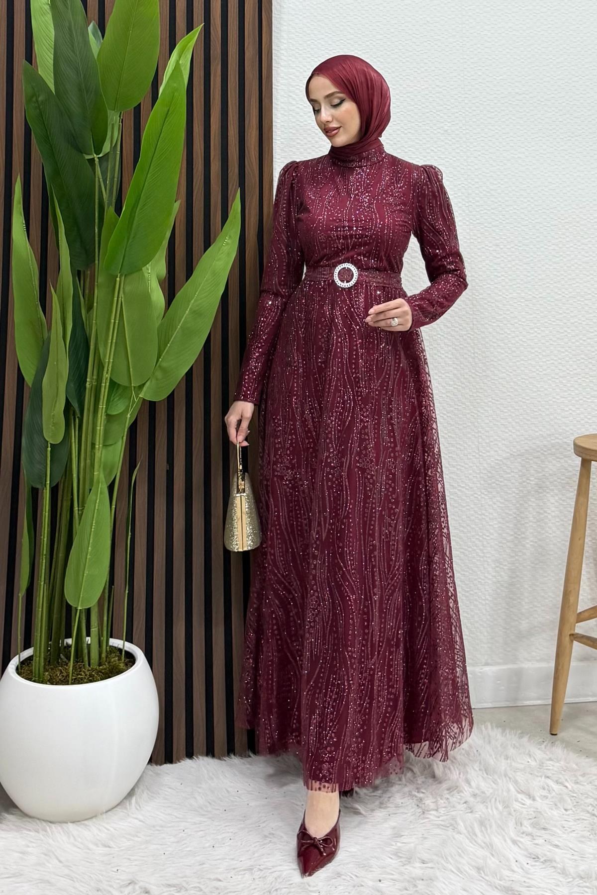 Nilda Simli Abiye Bordo