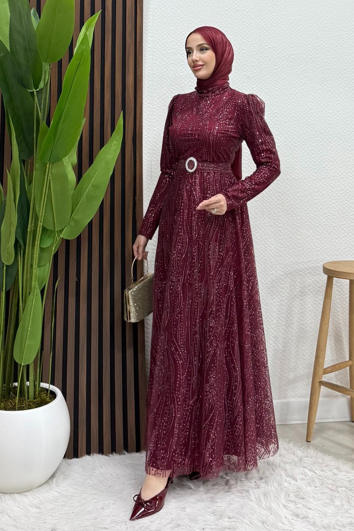 Nilda Simli Abiye Bordo
