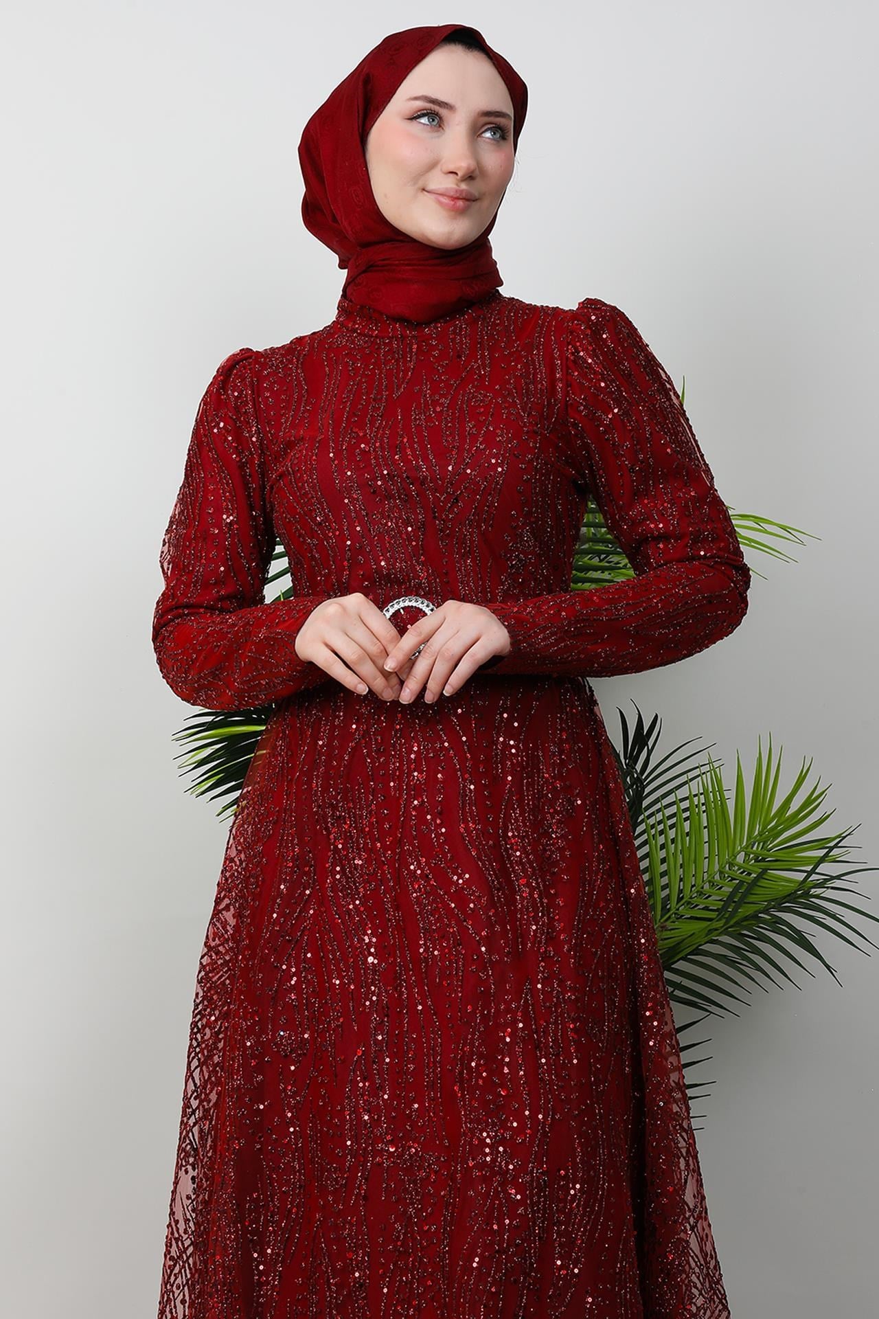 Nilda Simli Abiye Bordo