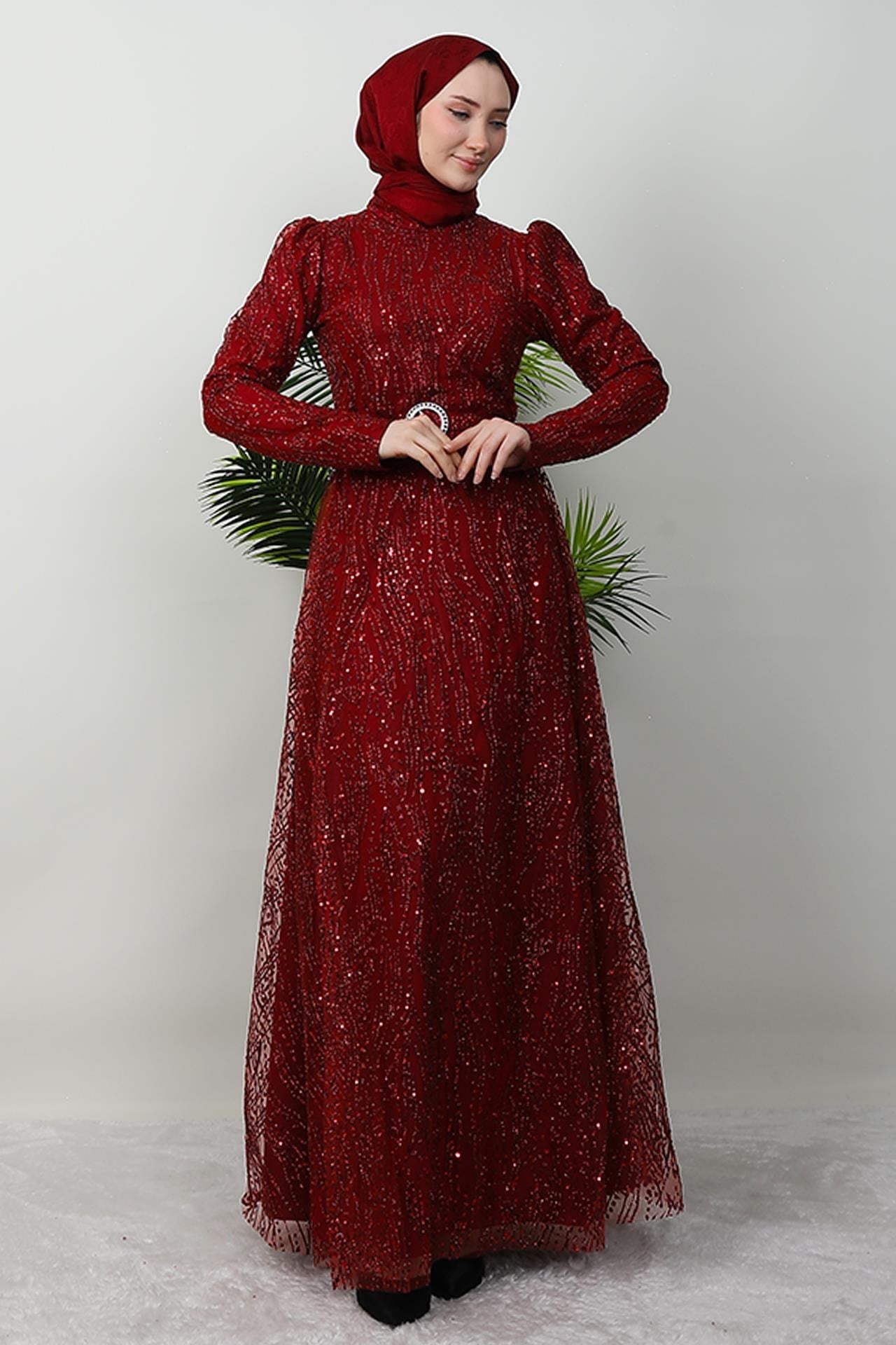 Nilda Simli Abiye Bordo