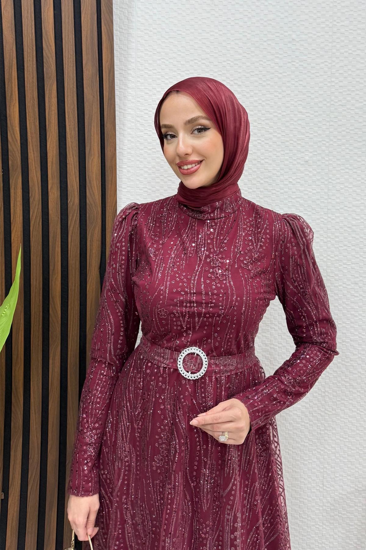Nilda Simli Abiye Bordo