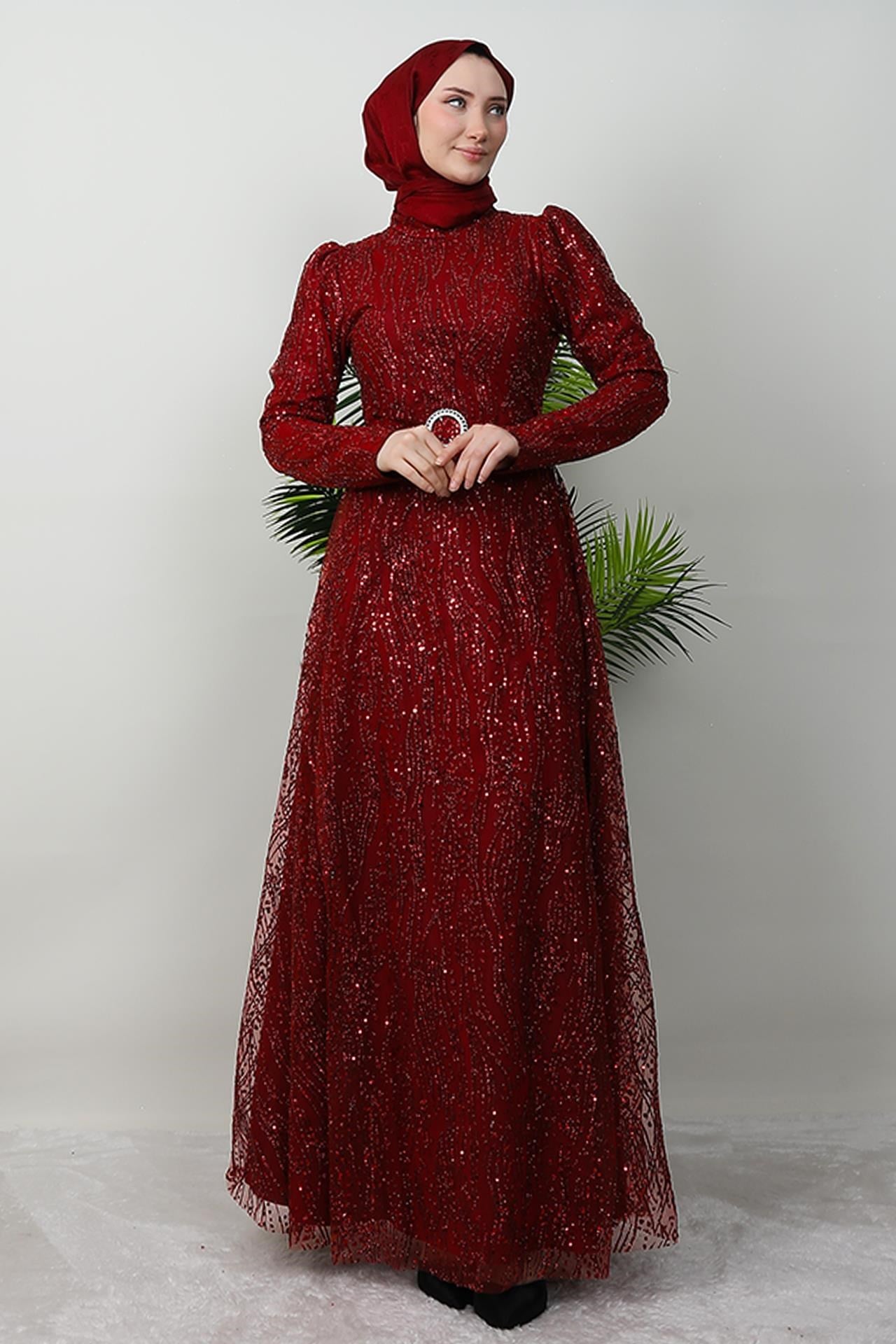 Nilda Simli Abiye Bordo
