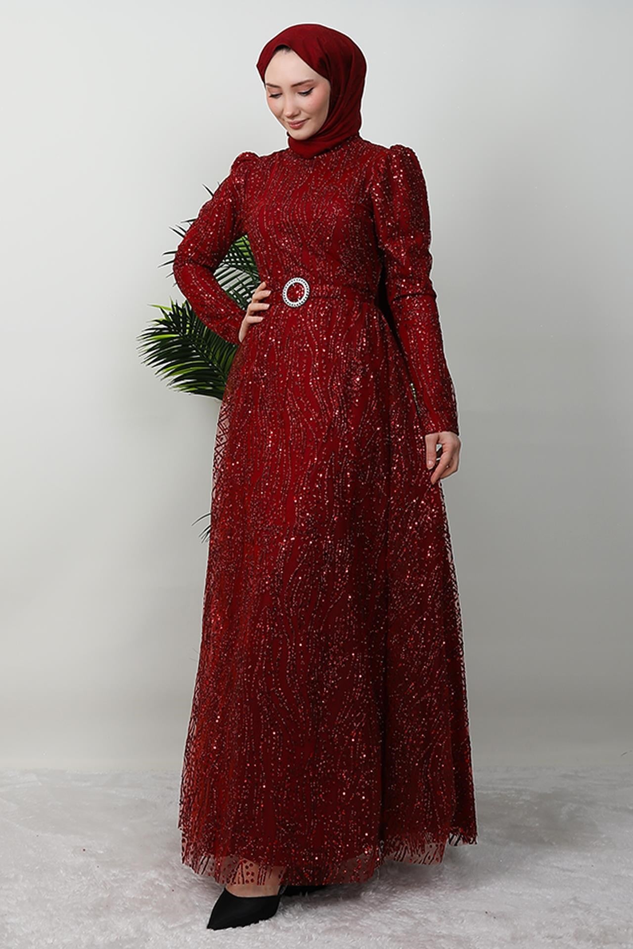 Nilda Simli Abiye Bordo