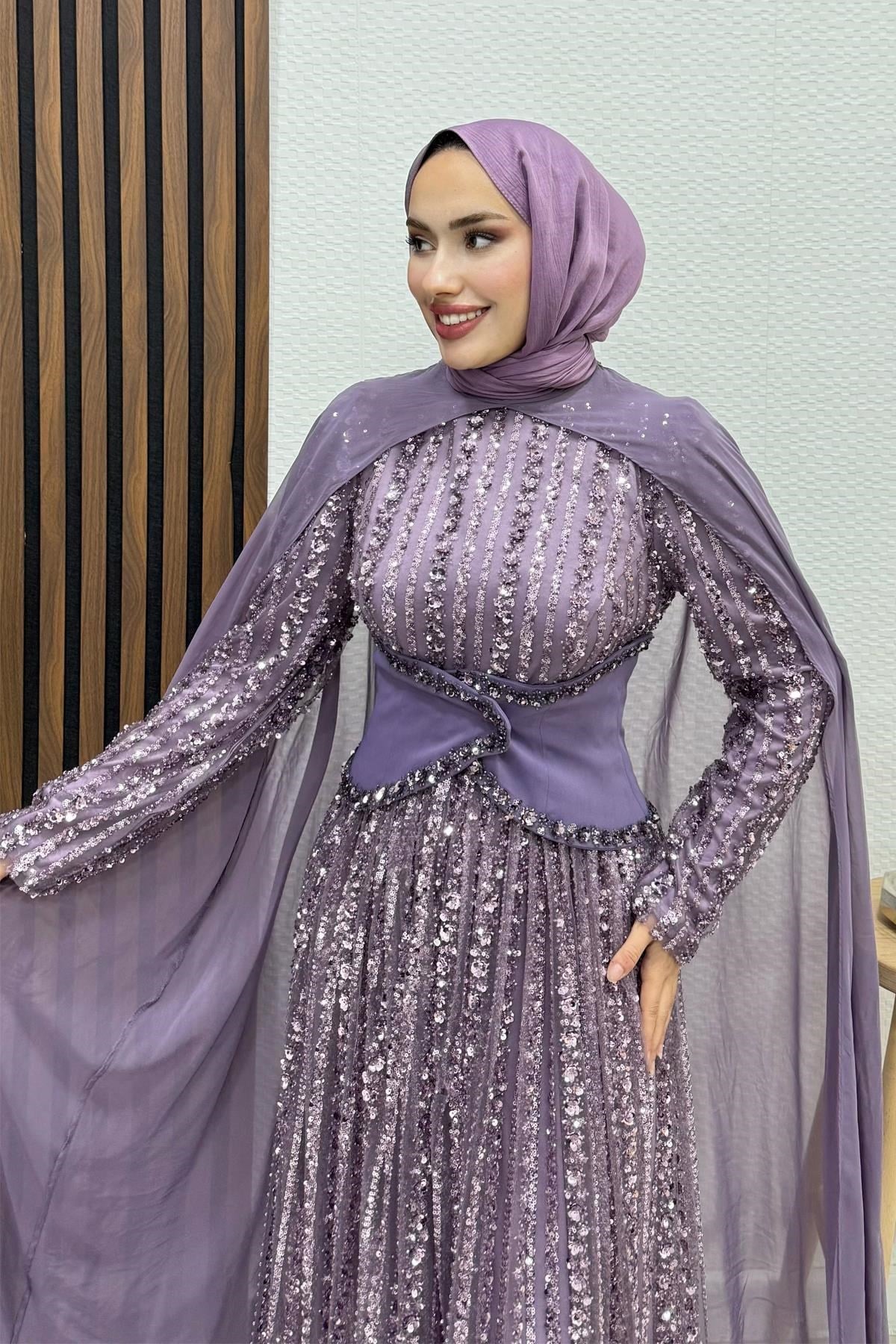 Nilüfer İşleme Abiye Koyu Lila