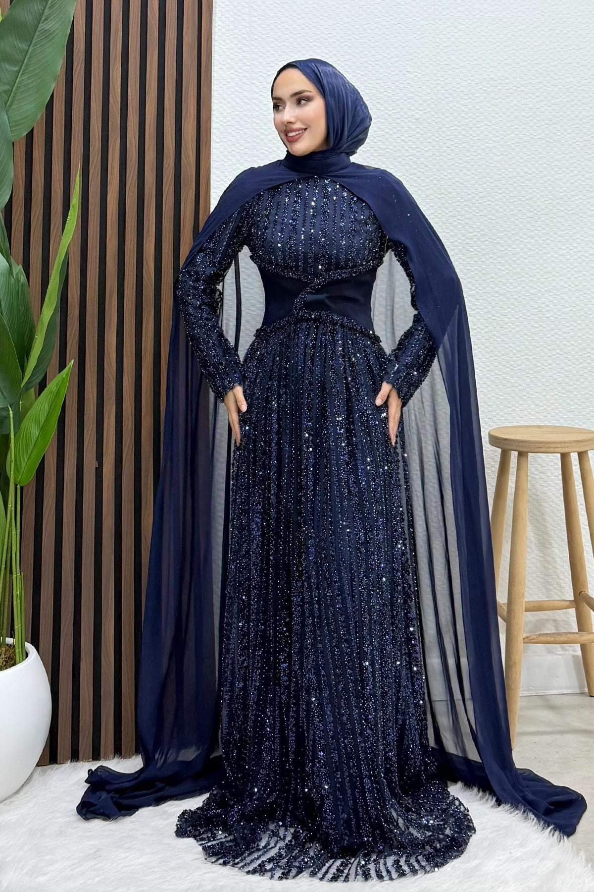 Nilüfer İşleme Abiye Lacivert