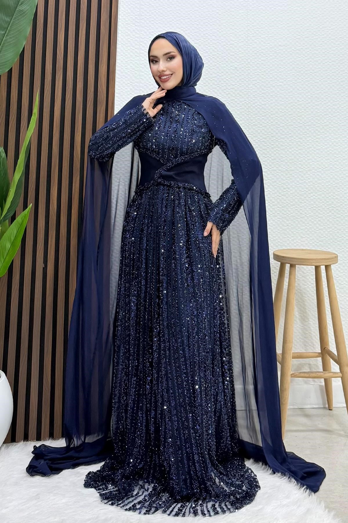 Nilüfer İşleme Abiye Lacivert