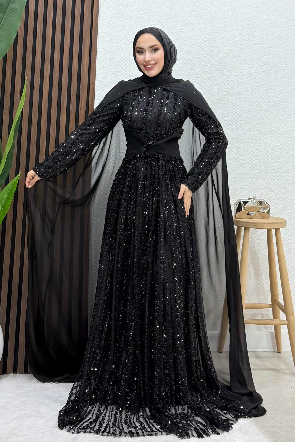 Nilüfer İşleme Abiye Siyah