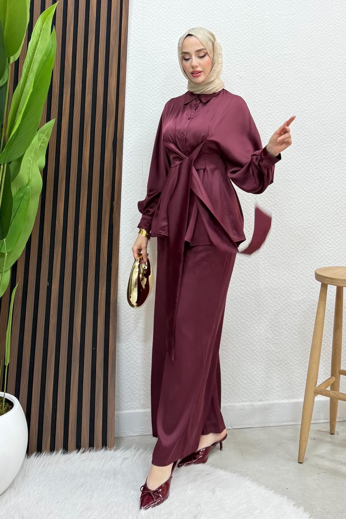 Okyanus Saten Takım Bordo