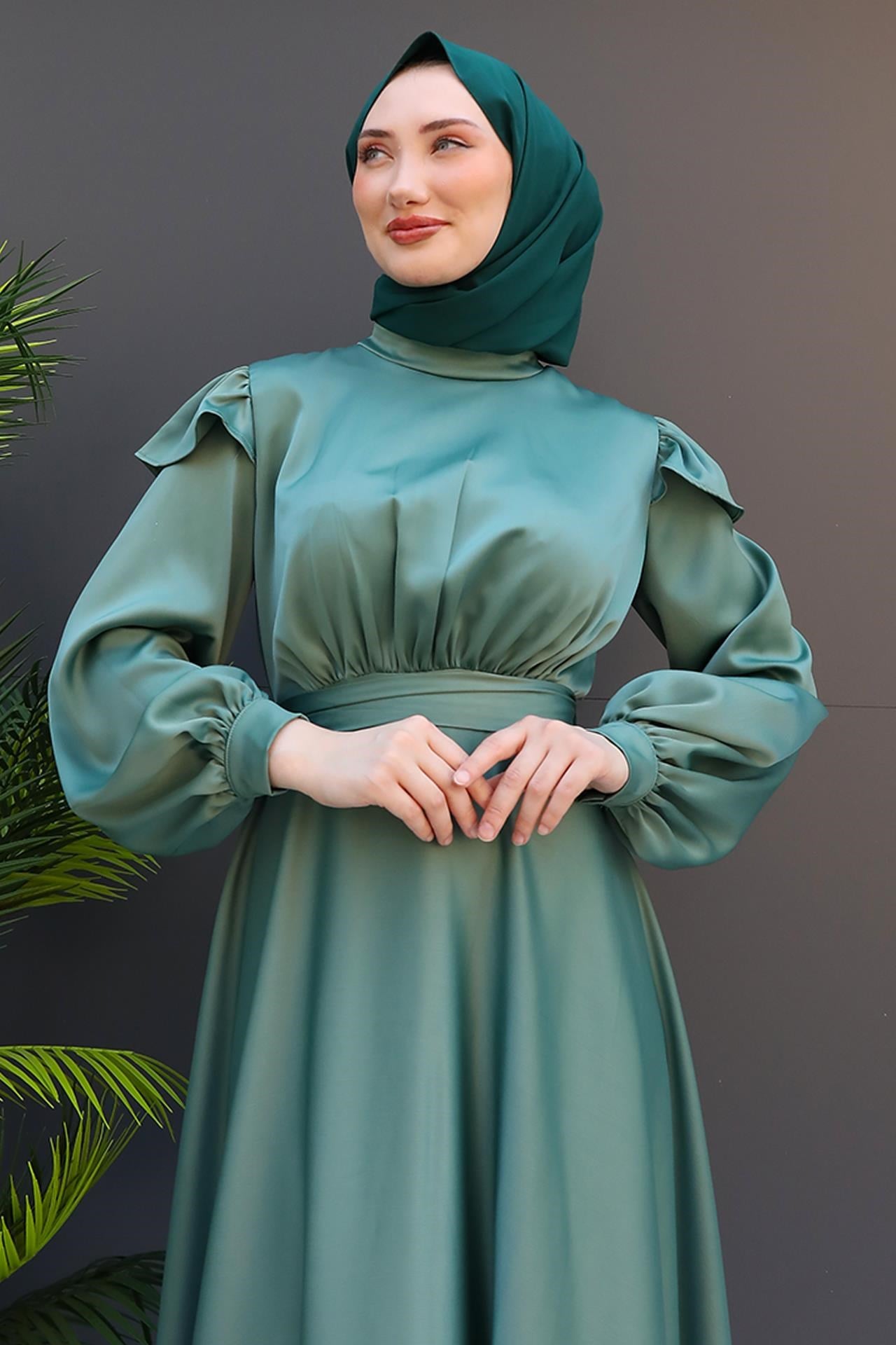 Omuz Detay Elbise Mint