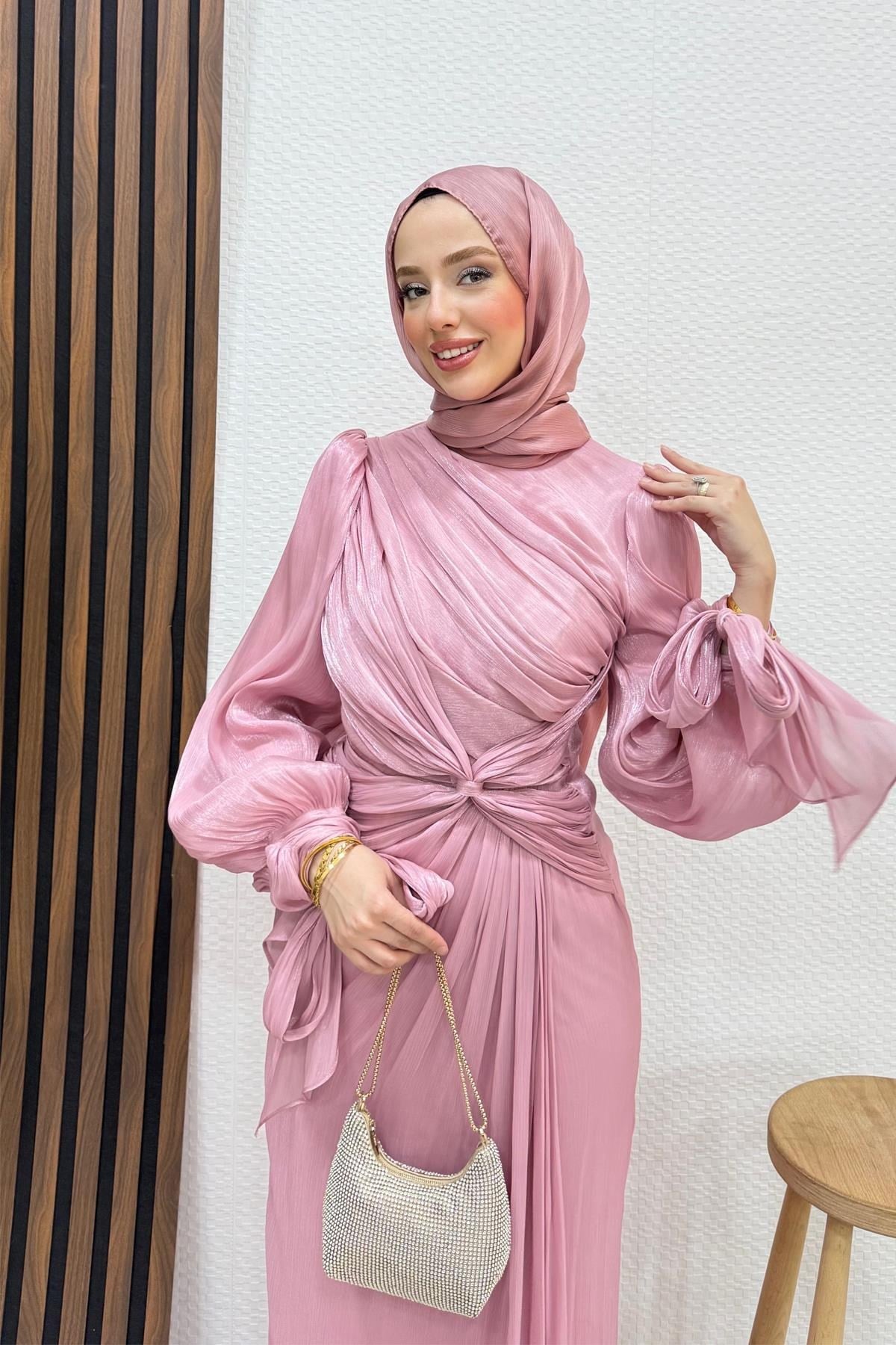Orkide İpek Abiye Soft Pembe
