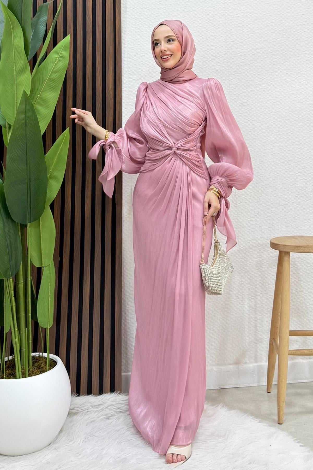 Orkide İpek Abiye Soft Pembe