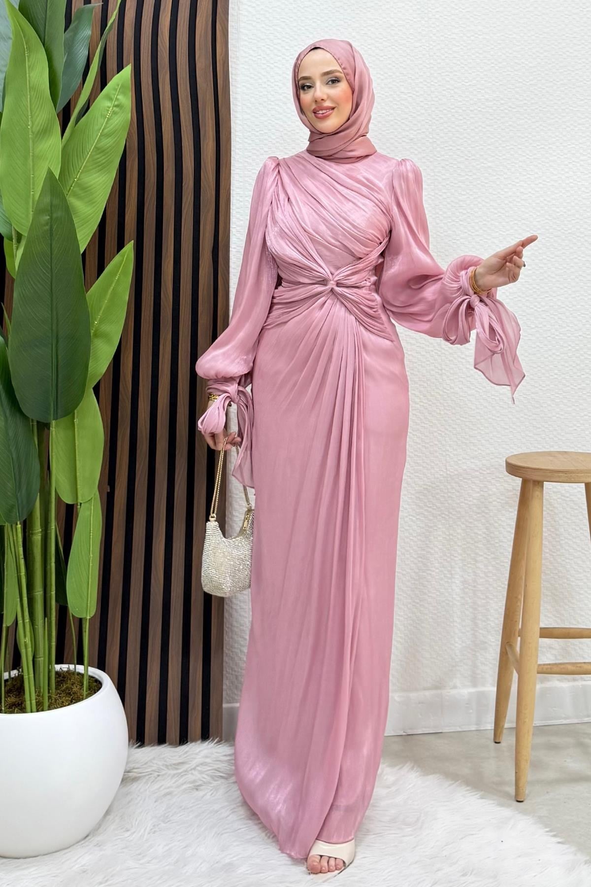 Orkide İpek Abiye Soft Pembe