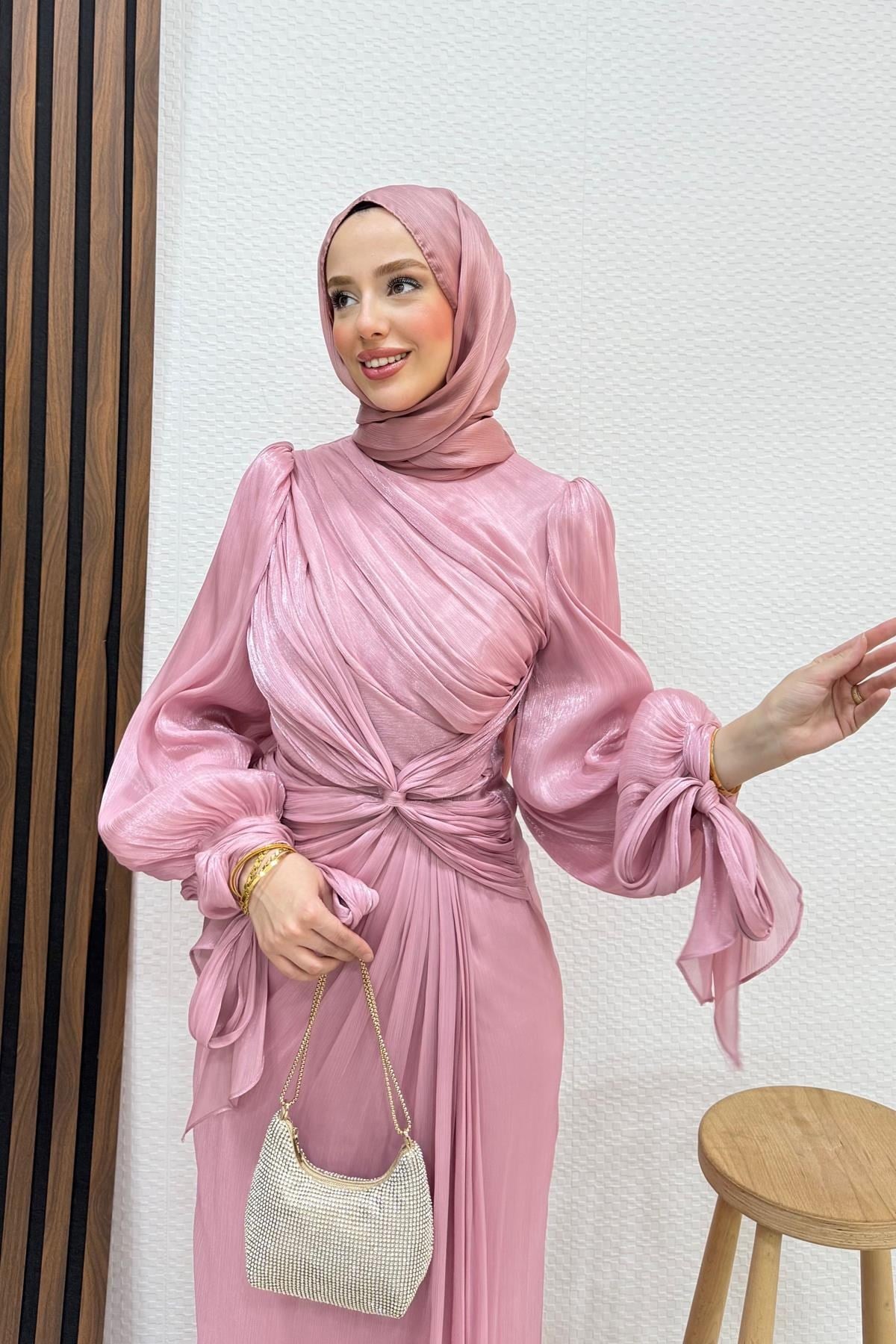 Orkide İpek Abiye Soft Pembe