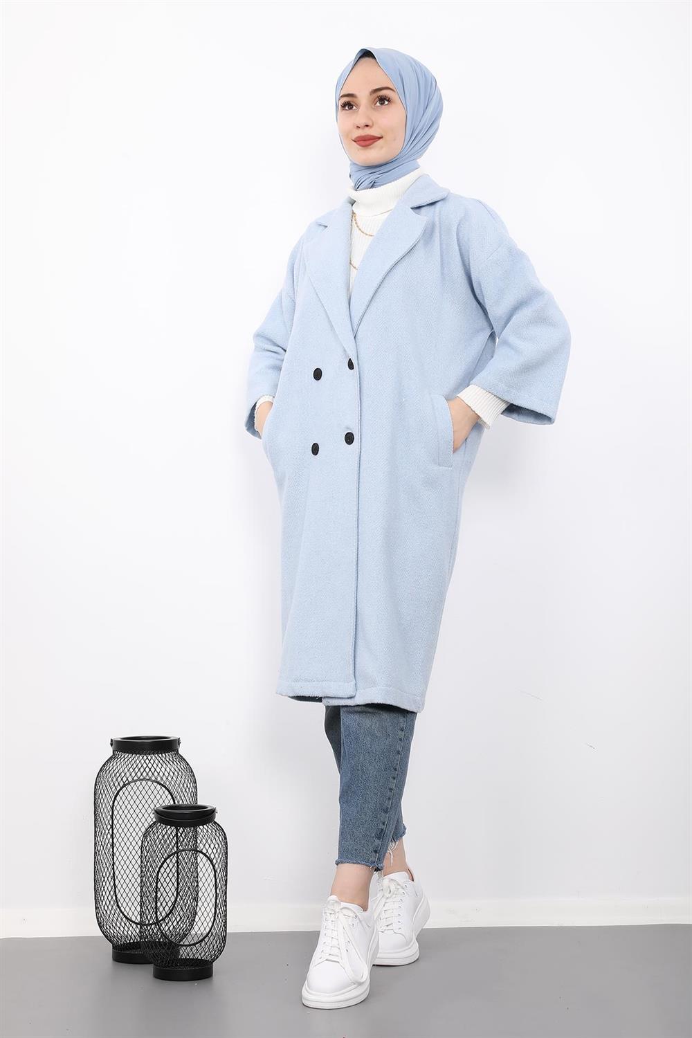Oversize Dört Düğmeli Kap Bebe Mavi