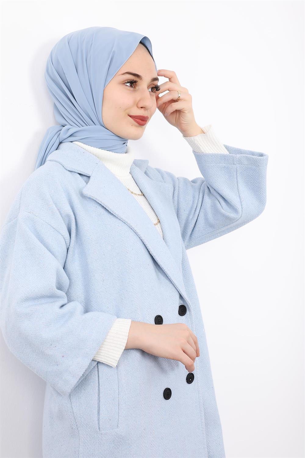 Oversize Dört Düğmeli Kap Bebe Mavi